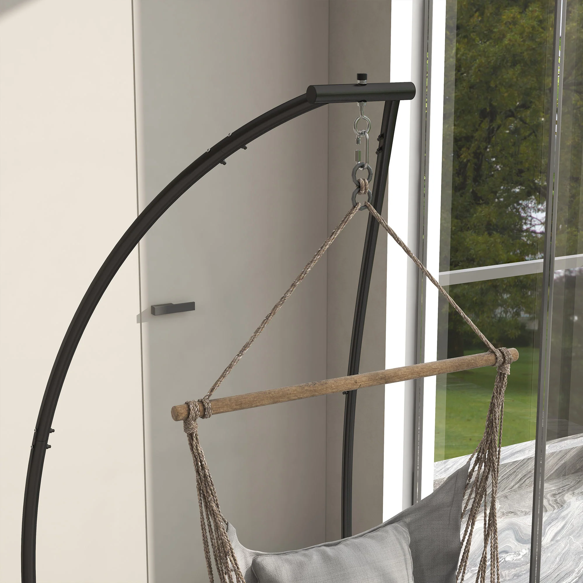 C-Shape Hammock Chair Stand, 330 LBS Capacity, Black - Image 10