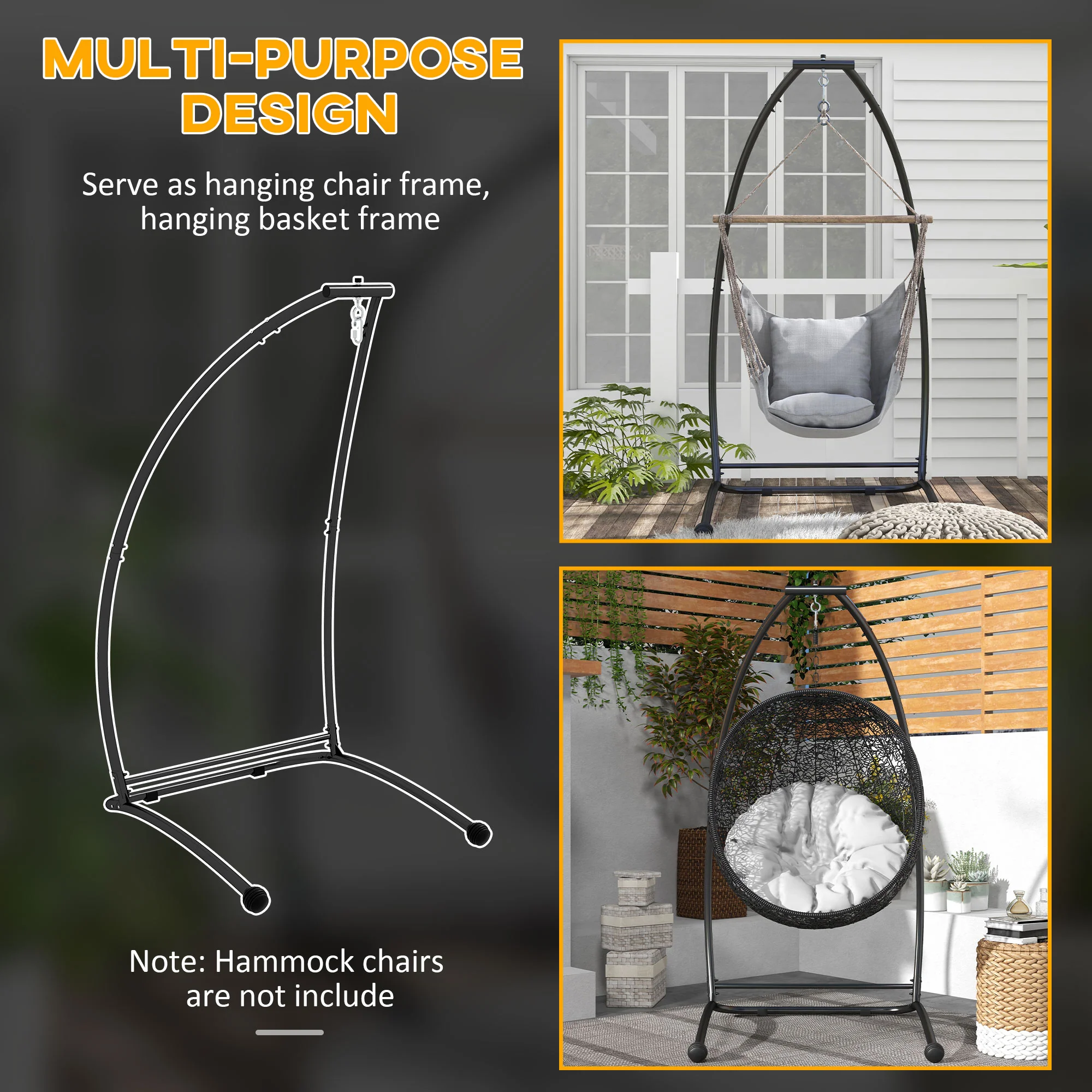 C-Shape Hammock Chair Stand, 330 LBS Capacity, Black - Image 8