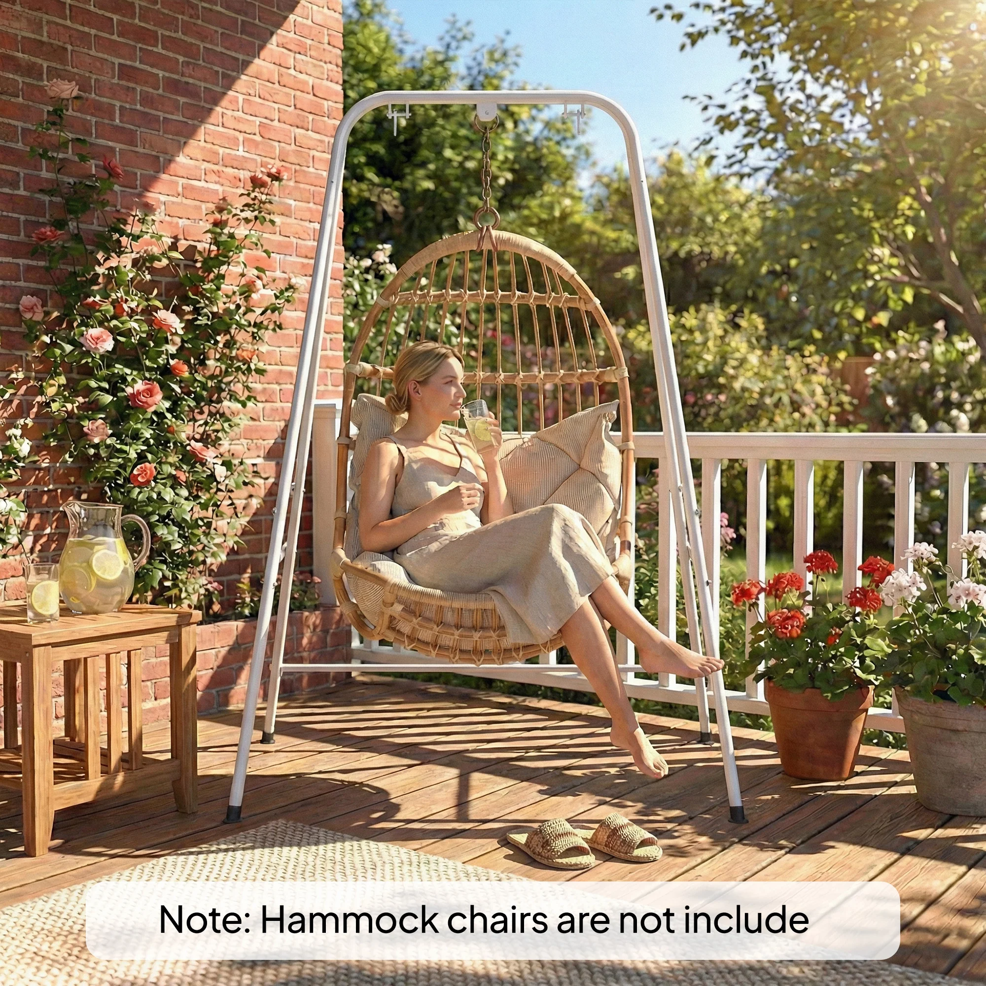 Hammock Chair Stand with Anti-Slip Pads and 2 Carabiners, White - Image 10