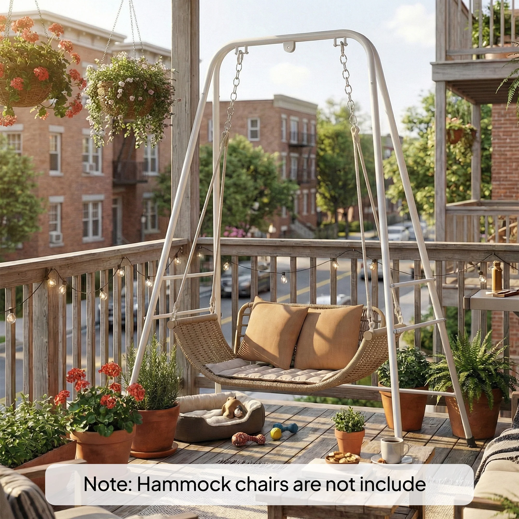 Hammock Chair Stand with Anti-Slip Pads and 2 Carabiners, White - Image 11