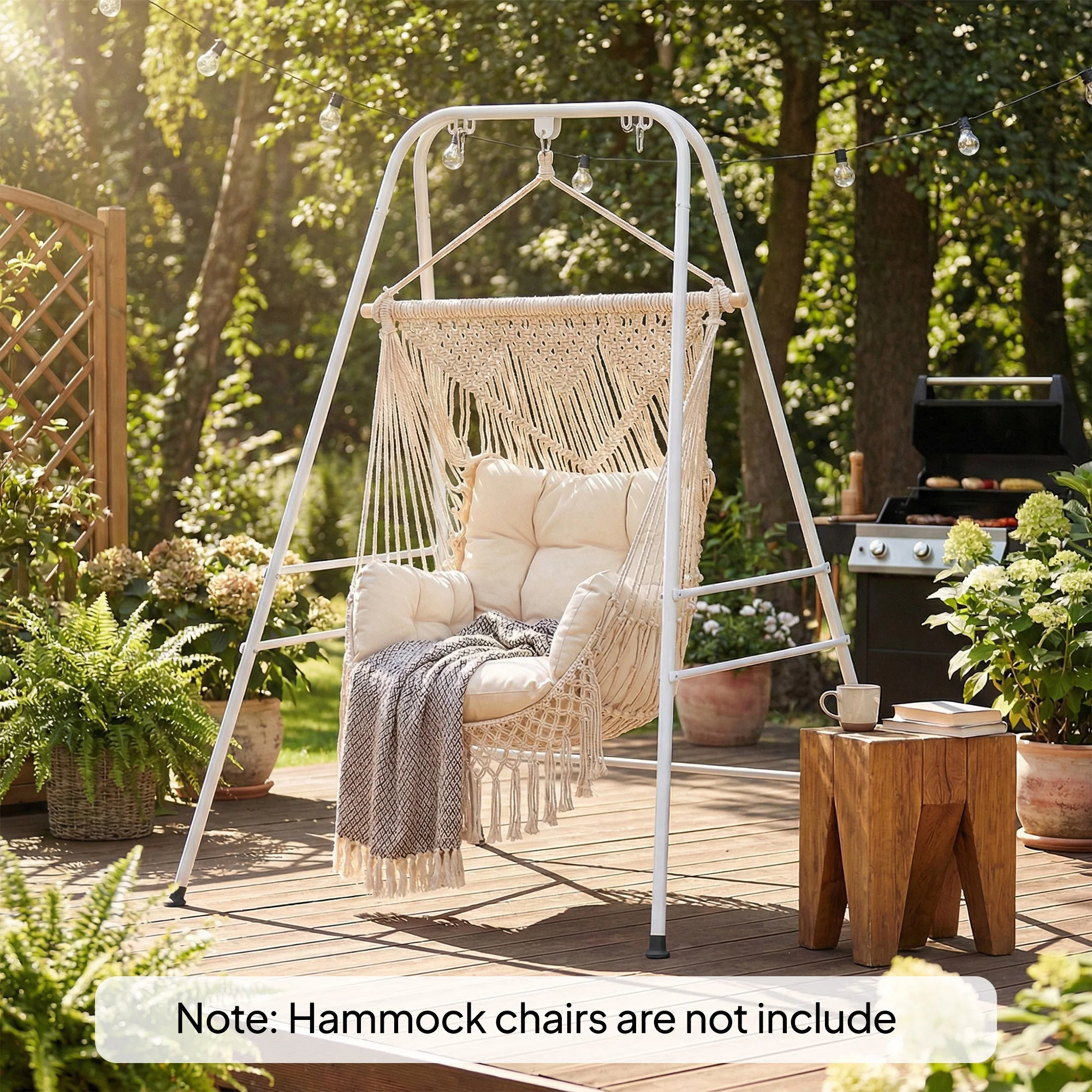 Hammock Chair Stand with Anti-Slip Pads and 2 Carabiners, White - Image 3