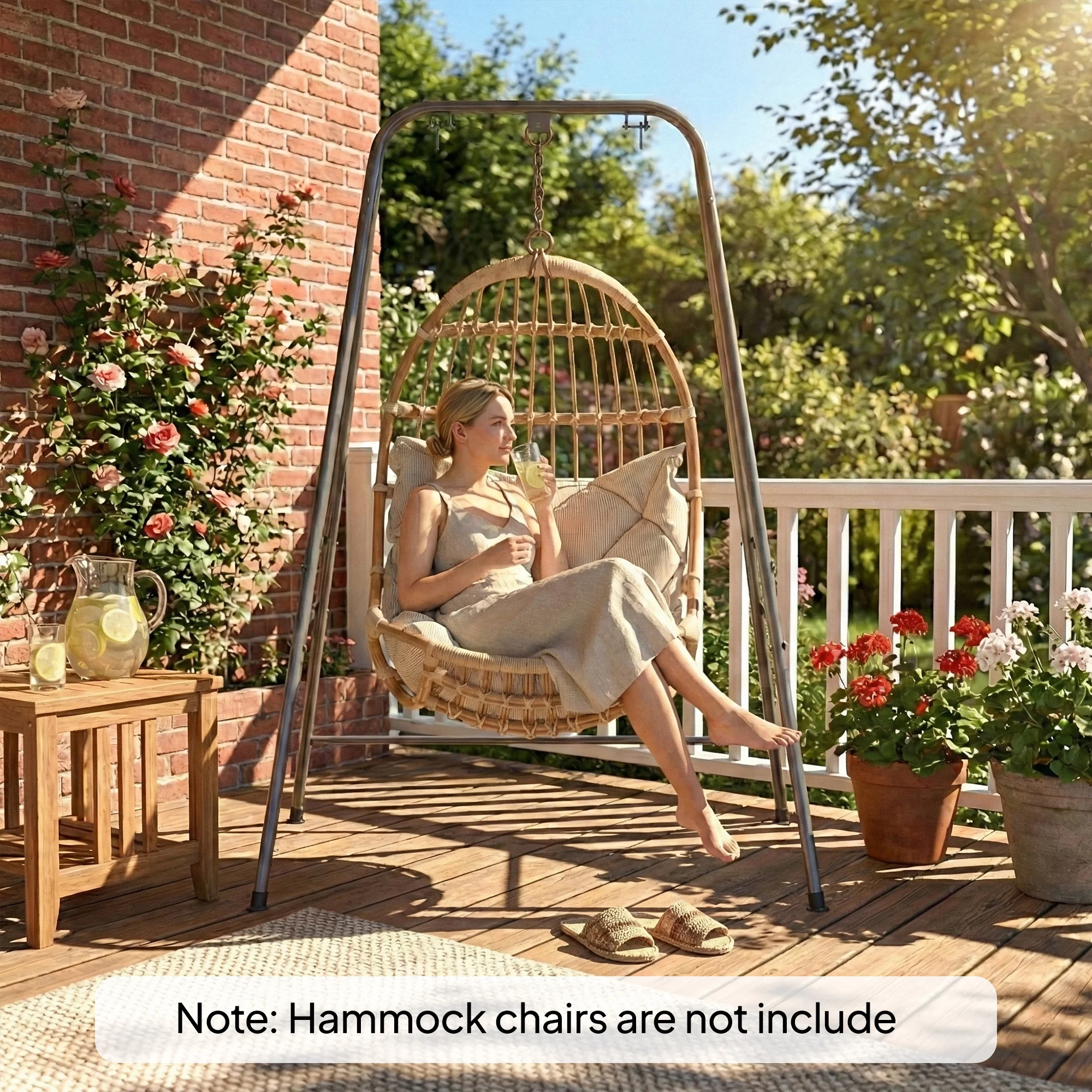 Hammock Chair Stand with Anti-Slip Pads and 2 Carabiners, Gray - Image 10