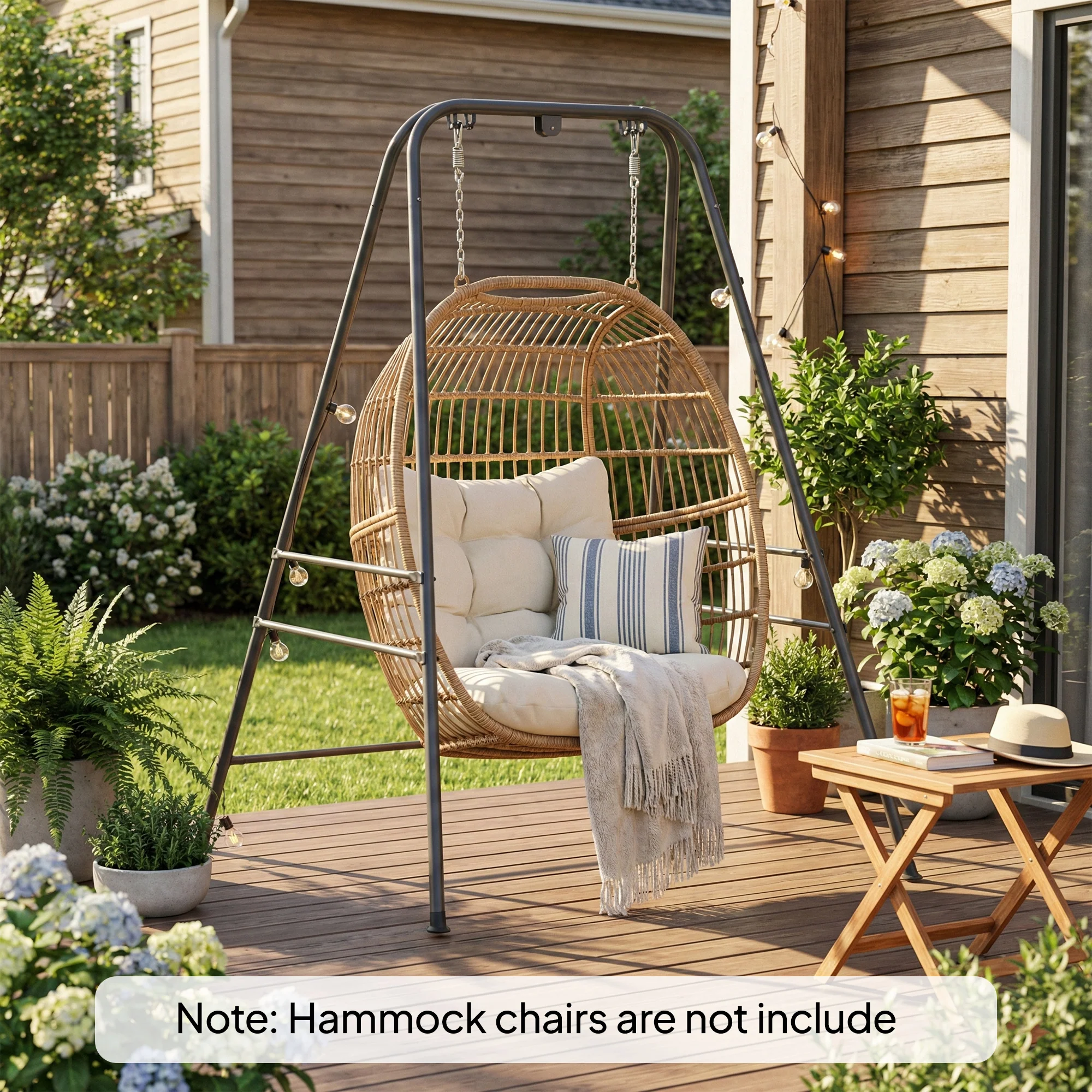 Hammock Chair Stand with Anti-Slip Pads and 2 Carabiners, Gray - Image 4