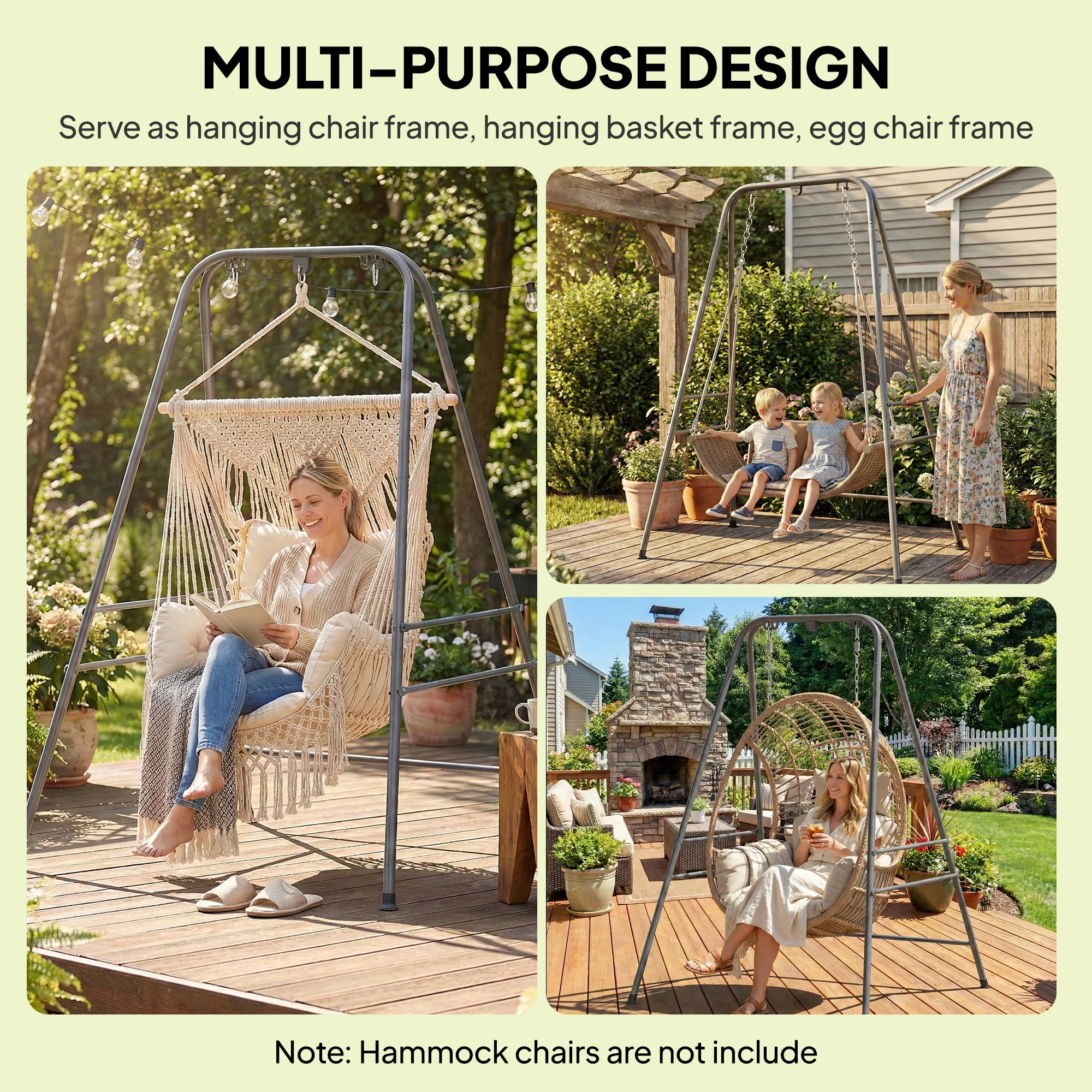 Hammock Chair Stand with Anti-Slip Pads and 2 Carabiners, Gray - Image 6