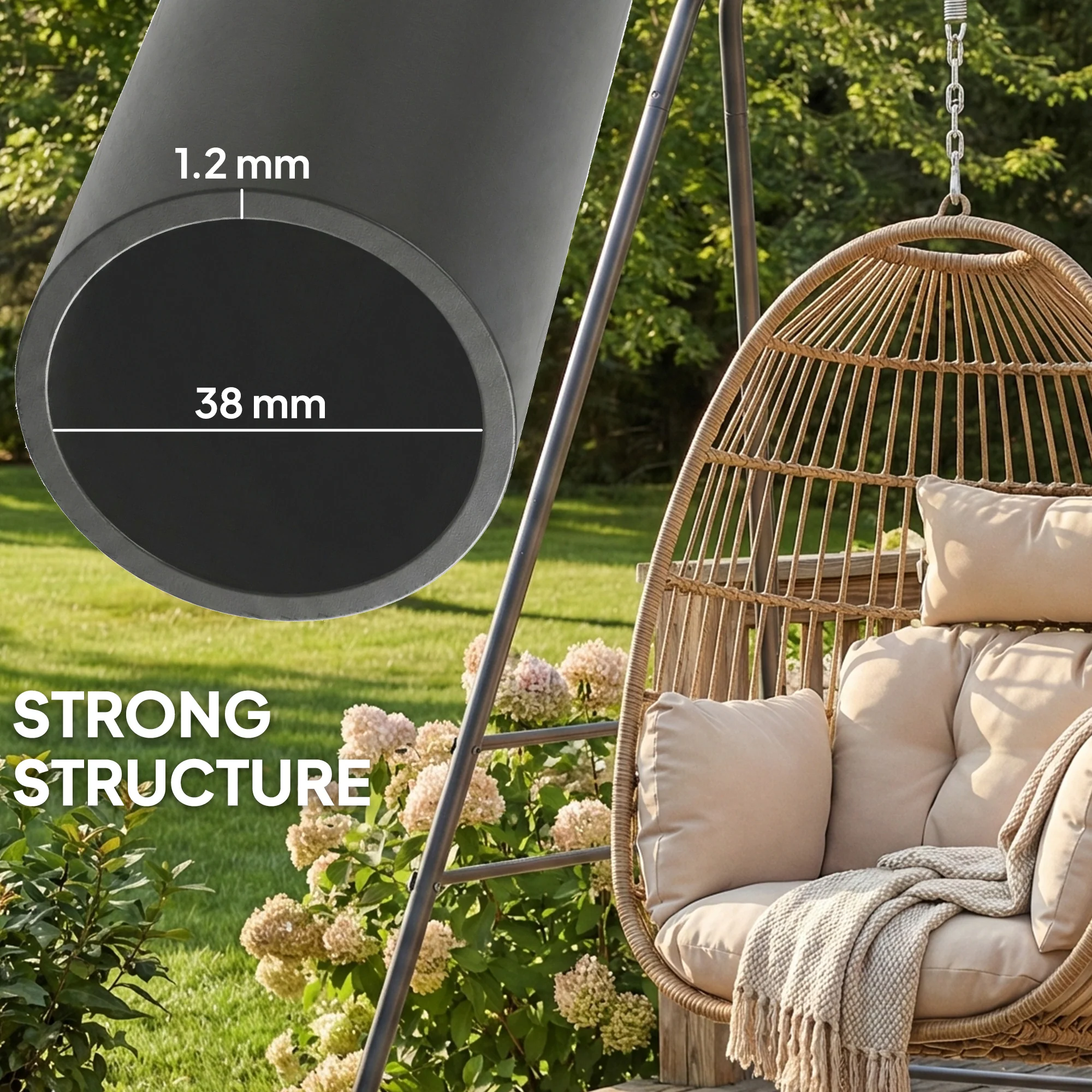 Hammock Chair Stand with Anti-Slip Pads and 2 Carabiners, Gray - Image 7