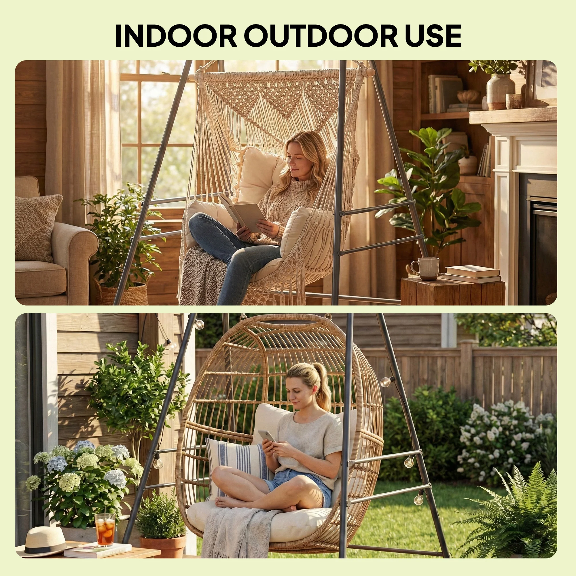 Hammock Chair Stand with Anti-Slip Pads and 2 Carabiners, Gray - Image 8