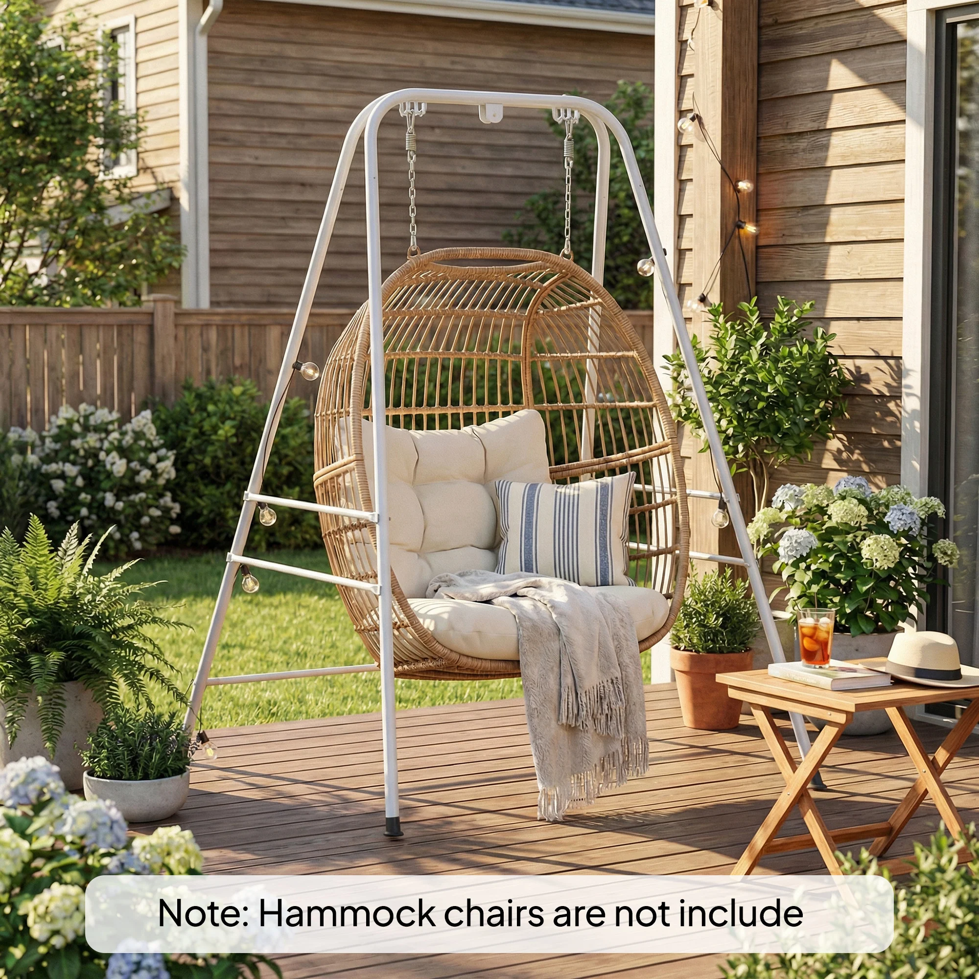 Hammock Chair Stand with Anti-Slip Pads and 2 Carabiners, White - Image 4
