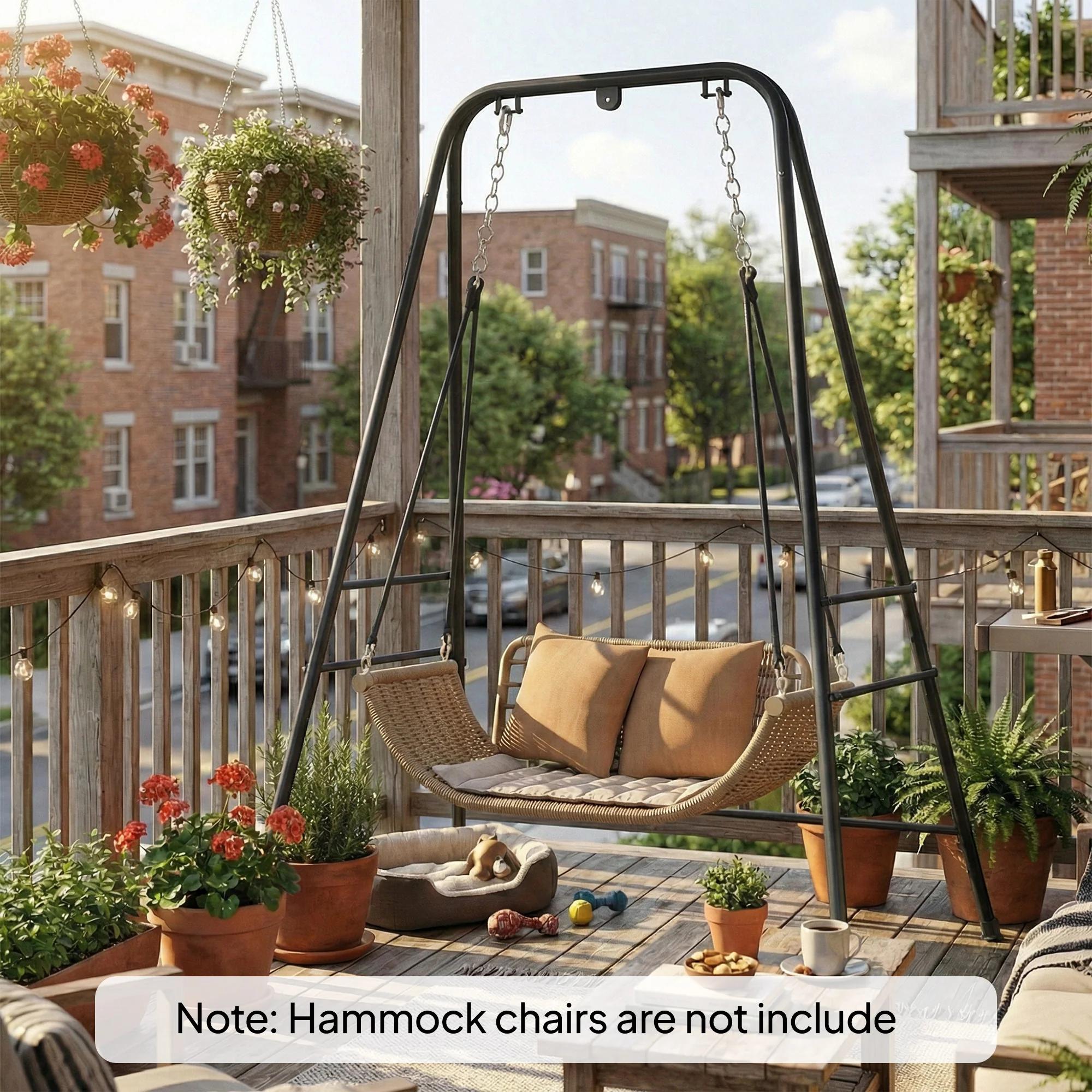 Hammock Chair Stand with Anti-Slip Pads and 2 Carabiners, Black - Image 11