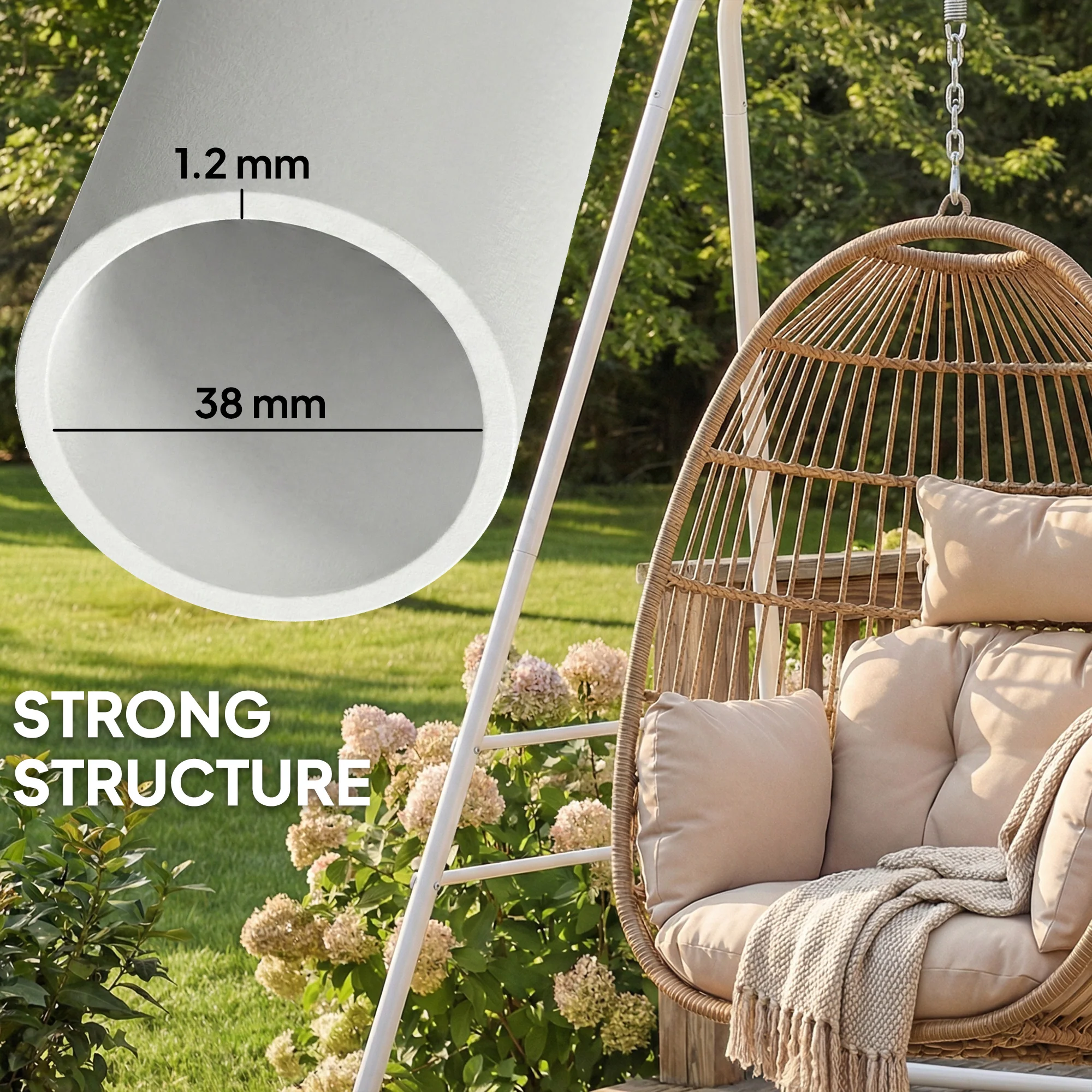 Hammock Chair Stand with Anti-Slip Pads and 2 Carabiners, White - Image 7