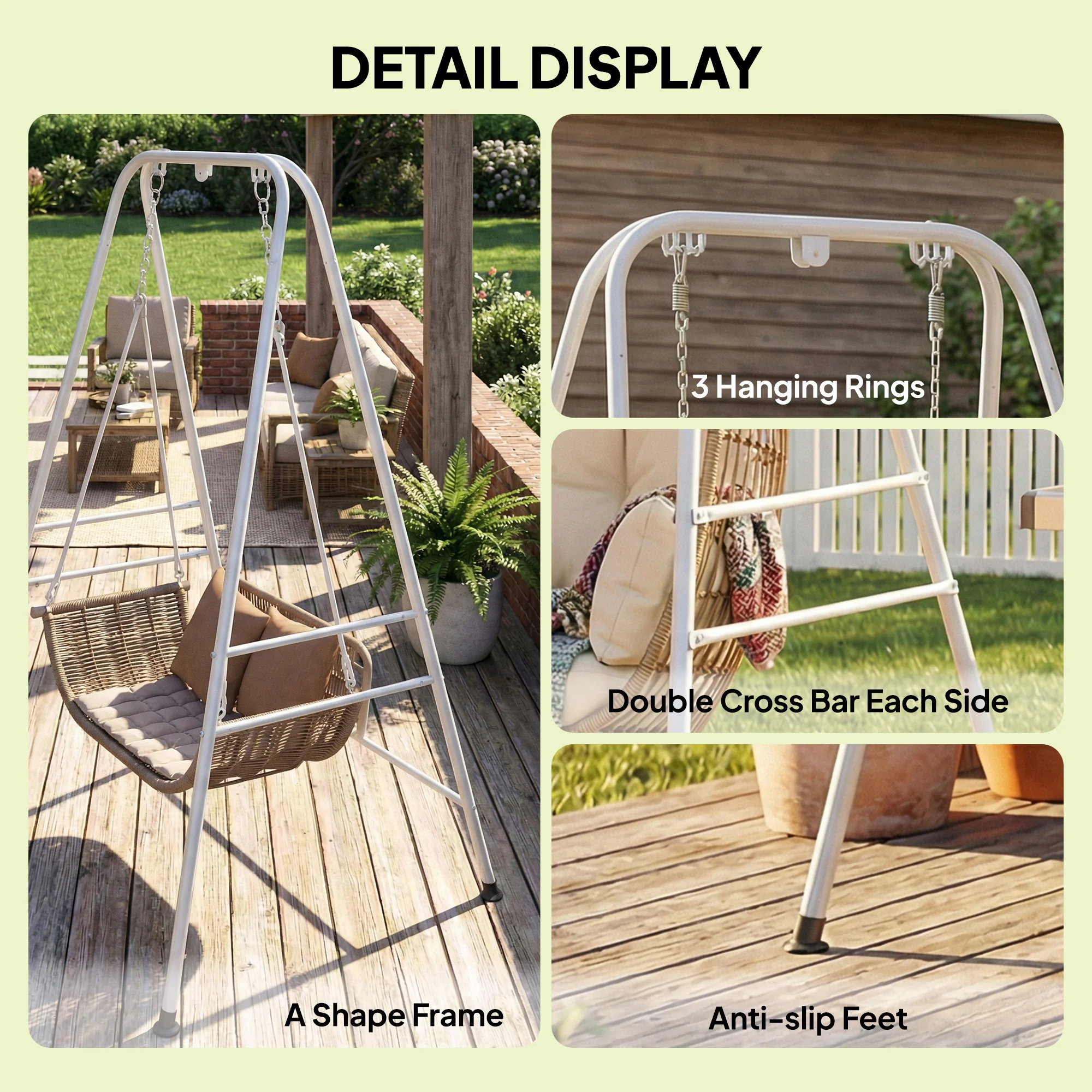 Hammock Chair Stand with Anti-Slip Pads and 2 Carabiners, White - Image 9