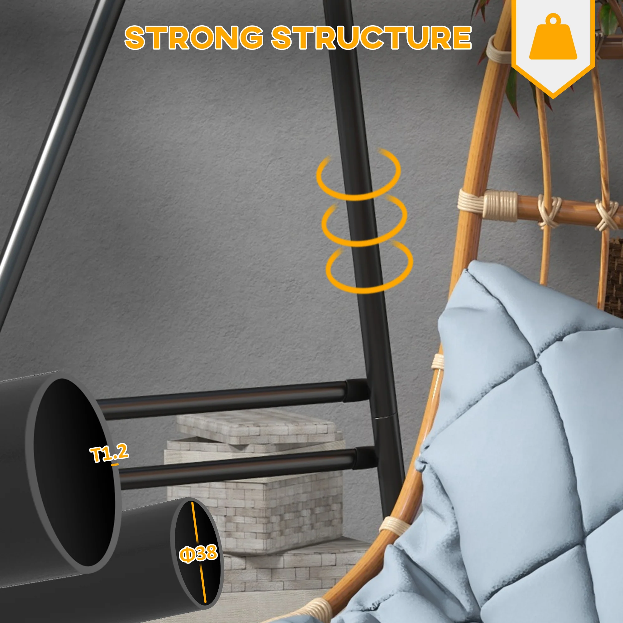 Hanging Heavy Duty Metal Frame Hammock Stand for Air Porch Swing Chair, Egg Cahir, Black - Image 6