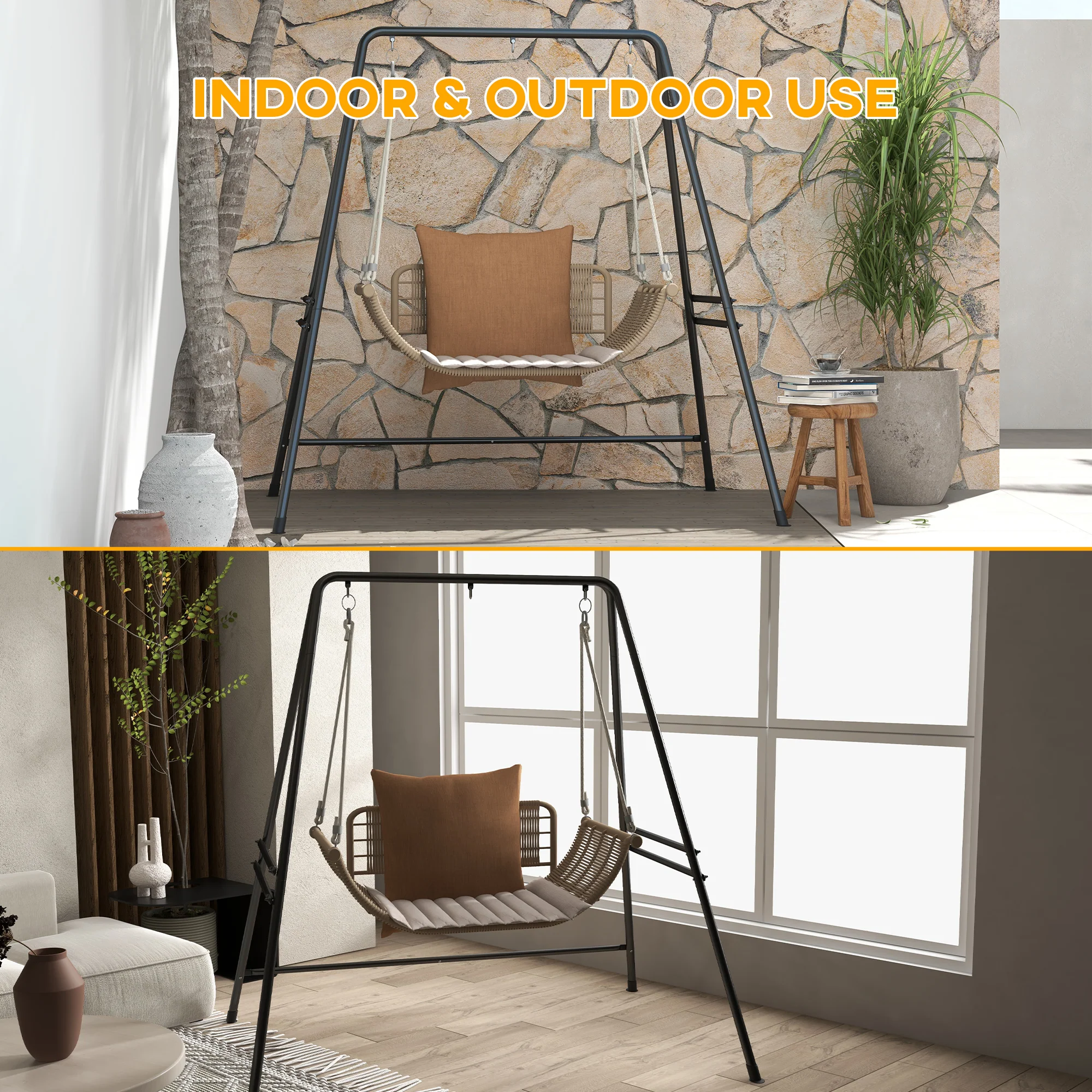 Hanging Heavy Duty Metal Frame Hammock Stand for Air Porch Swing Chair, Egg Cahir, Black - Image 7