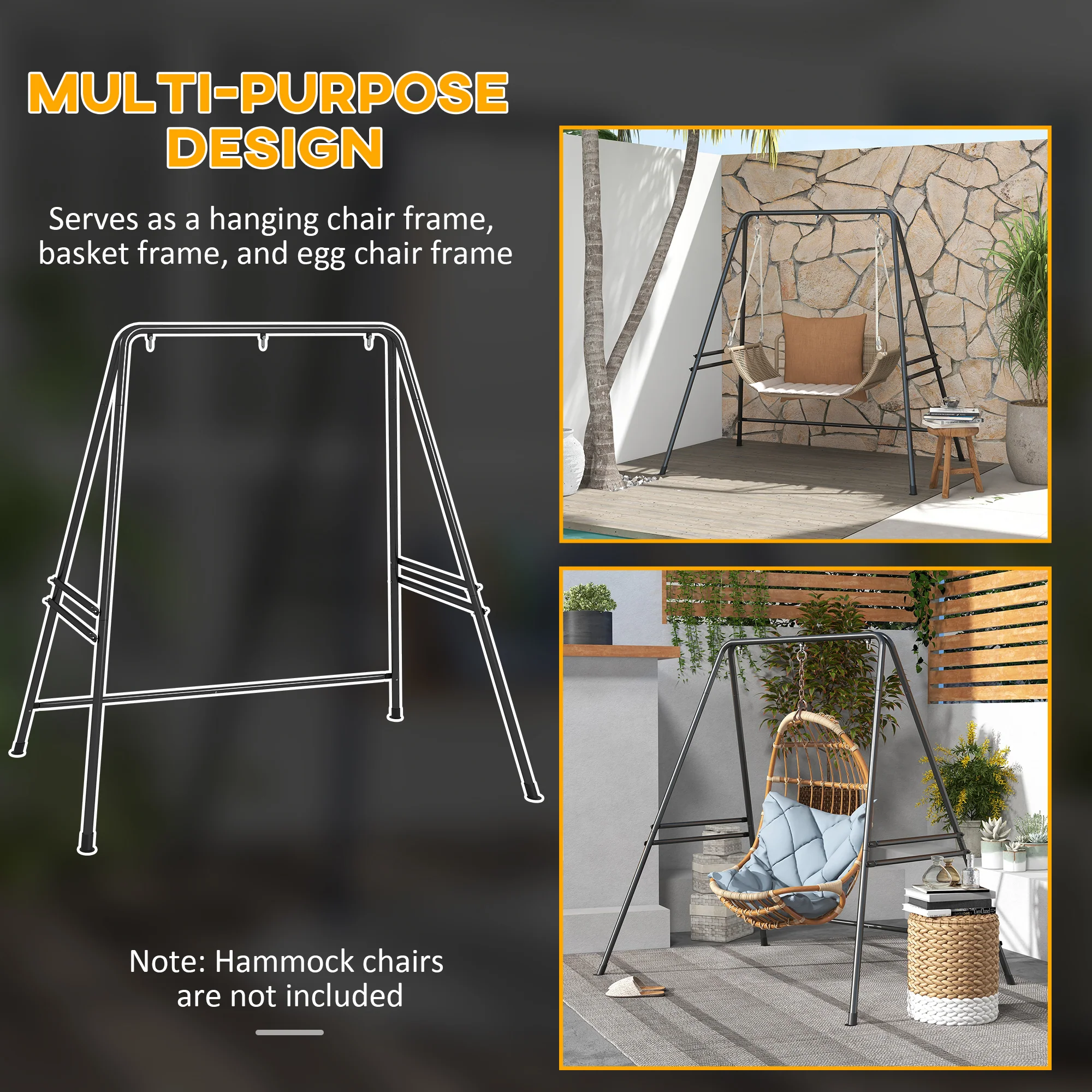 Hanging Heavy Duty Metal Frame Hammock Stand for Air Porch Swing Chair, Egg Cahir, Black - Image 8