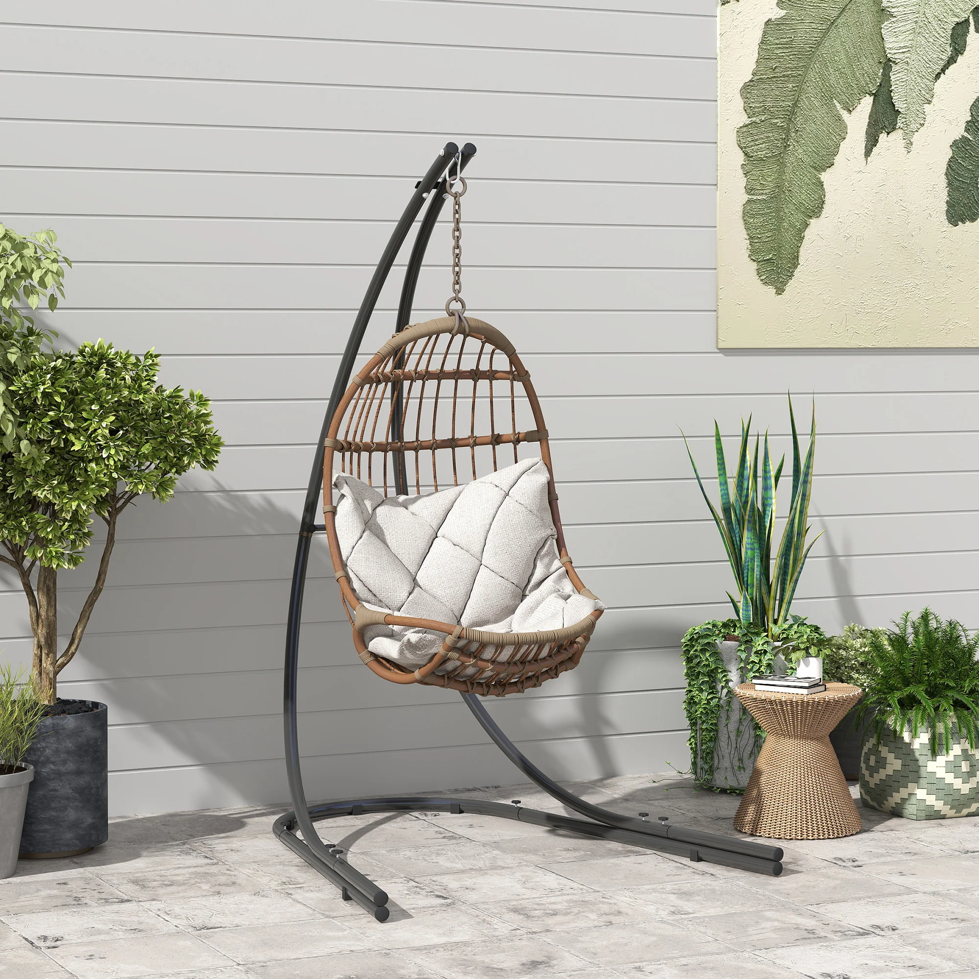 Hammock Chair Stand Only, Hanging Chair Stand with Extra Large Base, Heavy Duty Metal Single Hammock Egg Swing Frame for Indoor Outdoor, 150 KG Load Capacity, Black - Image 3