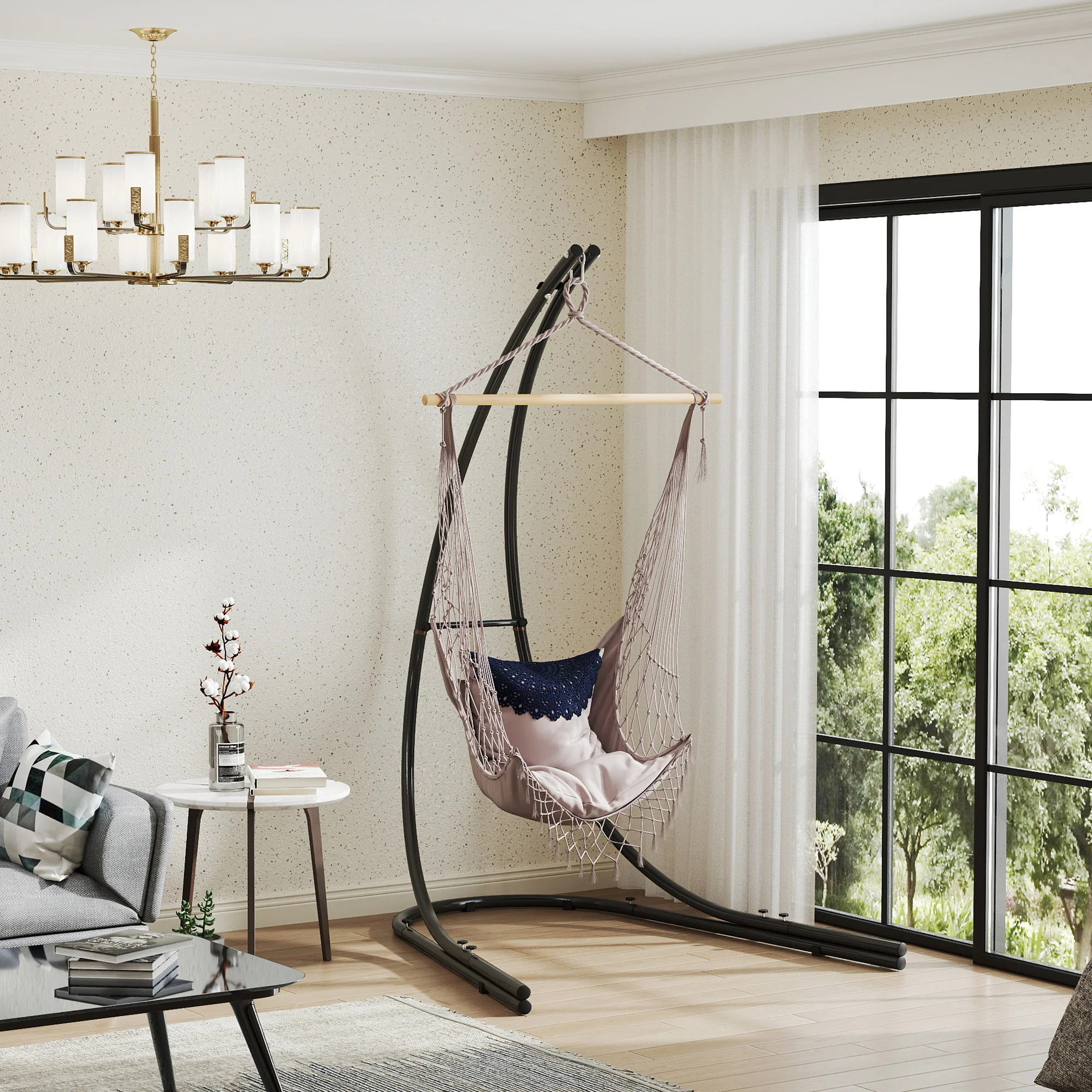 Hammock Chair Stand Only, Hanging Chair Stand with Extra Large Base, Heavy Duty Metal Single Hammock Egg Swing Frame for Indoor Outdoor, 150 KG Load Capacity, Black - Image 4