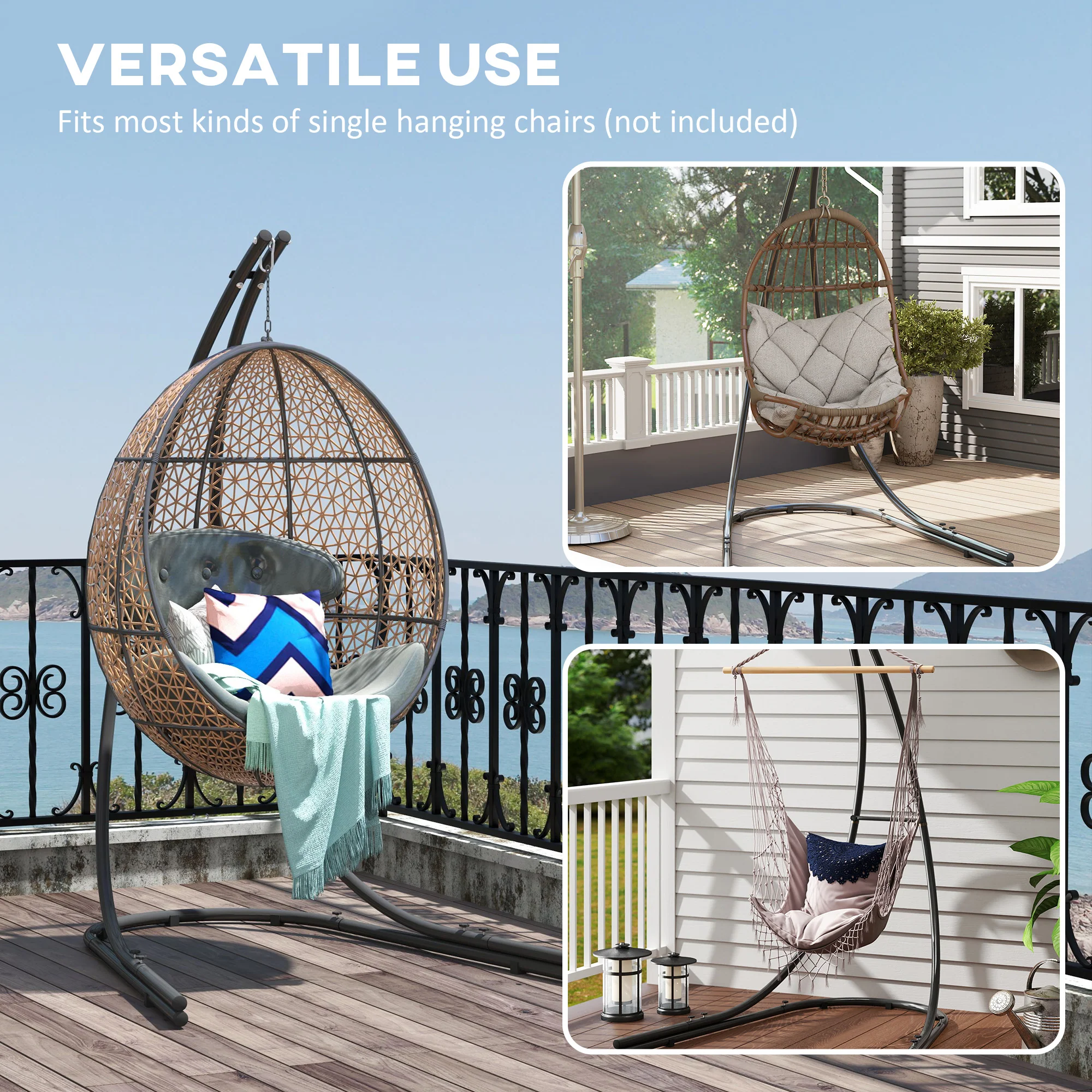 Hammock Chair Stand Only, Hanging Chair Stand with Extra Large Base, Heavy Duty Metal Single Hammock Egg Swing Frame for Indoor Outdoor, 150 KG Load Capacity, Black - Image 6