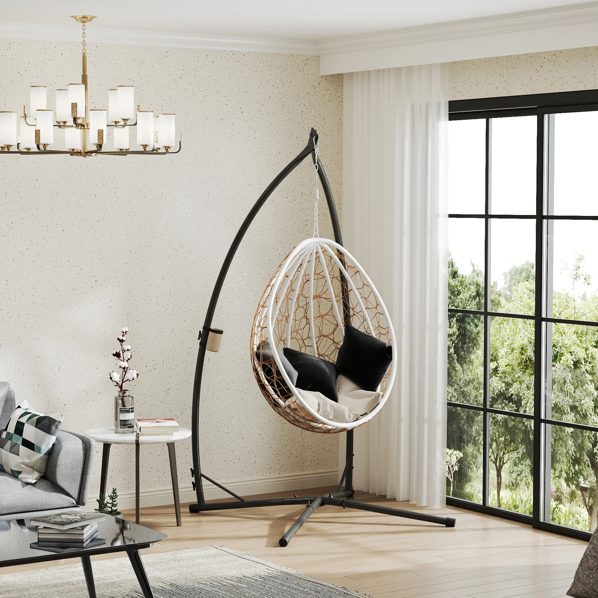 Hammock Chair Stand with X-Shaped Base, 150 KG Load Capacity, Black - Image 4