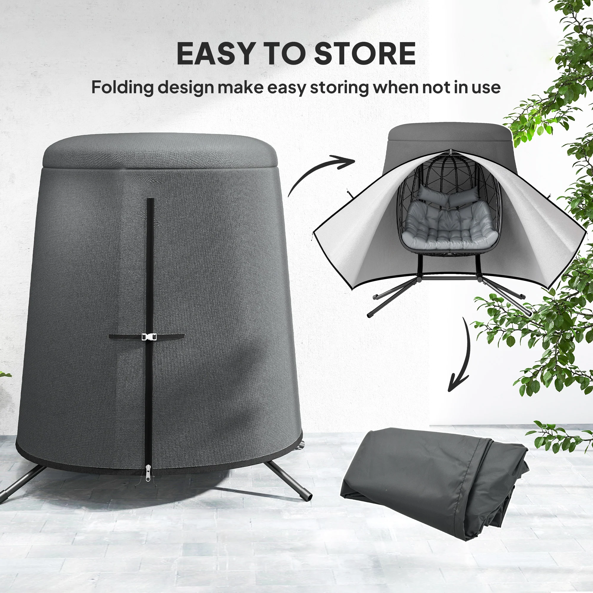 Hanging Egg Chair Cover, Outdoor Single Swing Chair Cover, Waterproof Anti-dust Furniture Protector with Zipper, 300D Oxford Fabric for 200 x 230 cm Stand, Grey - Image 8