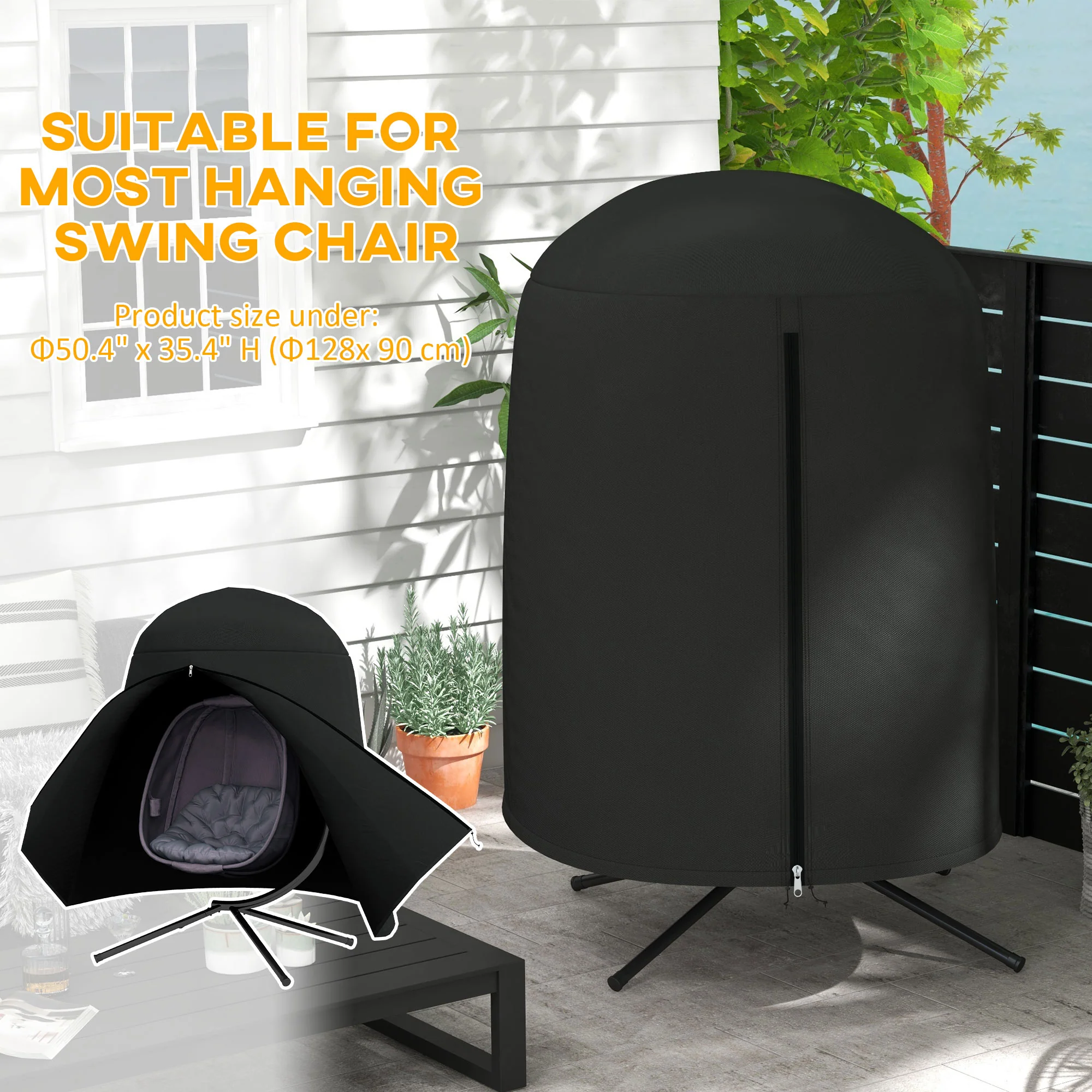 Egg Chair Cover, 420D Oxford Fabric Waterproof Anti-dust Furniture Protector, Black - Image 6