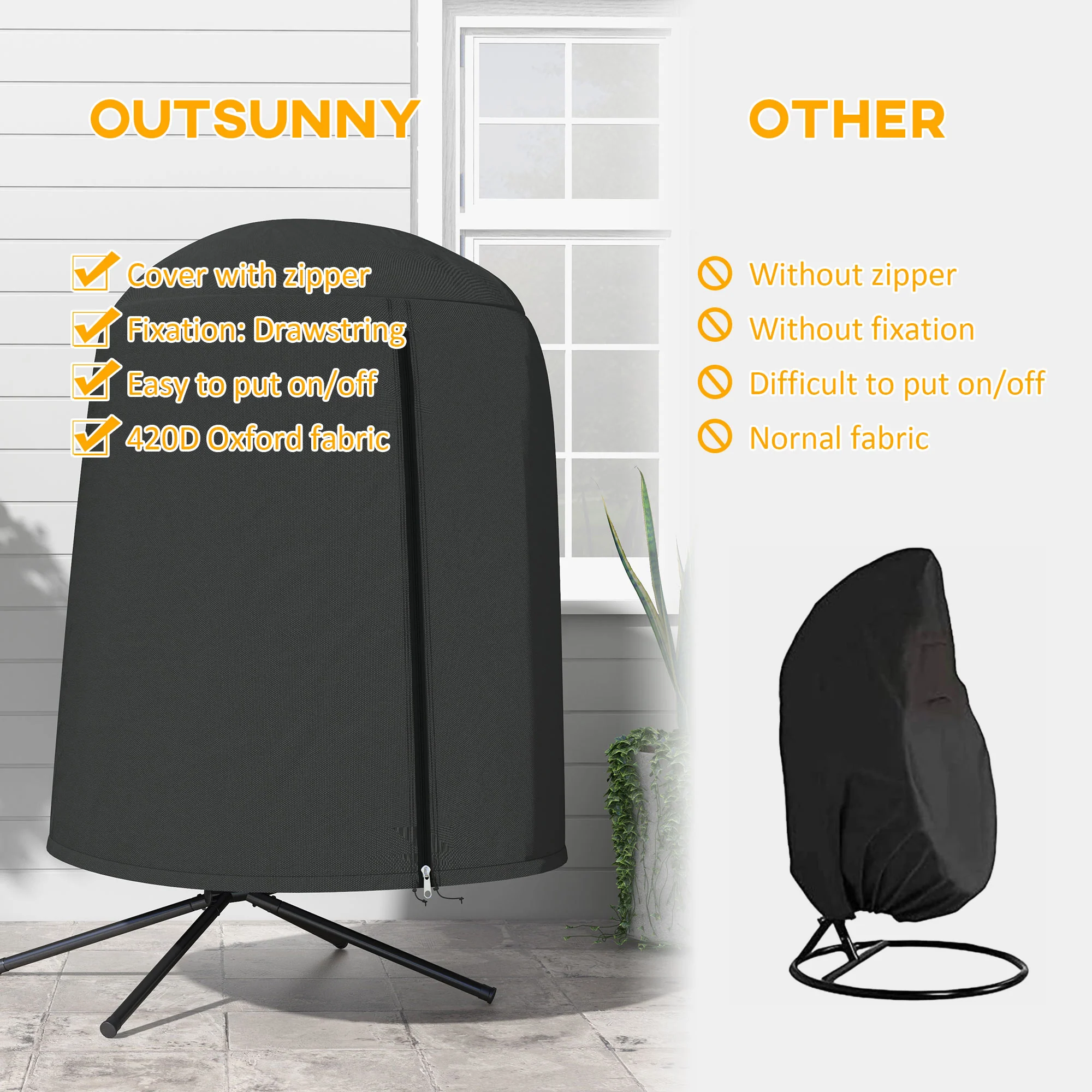 Egg Chair Cover, 420D Oxford Fabric Waterproof Anti-dust Furniture Protector, Black - Image 7