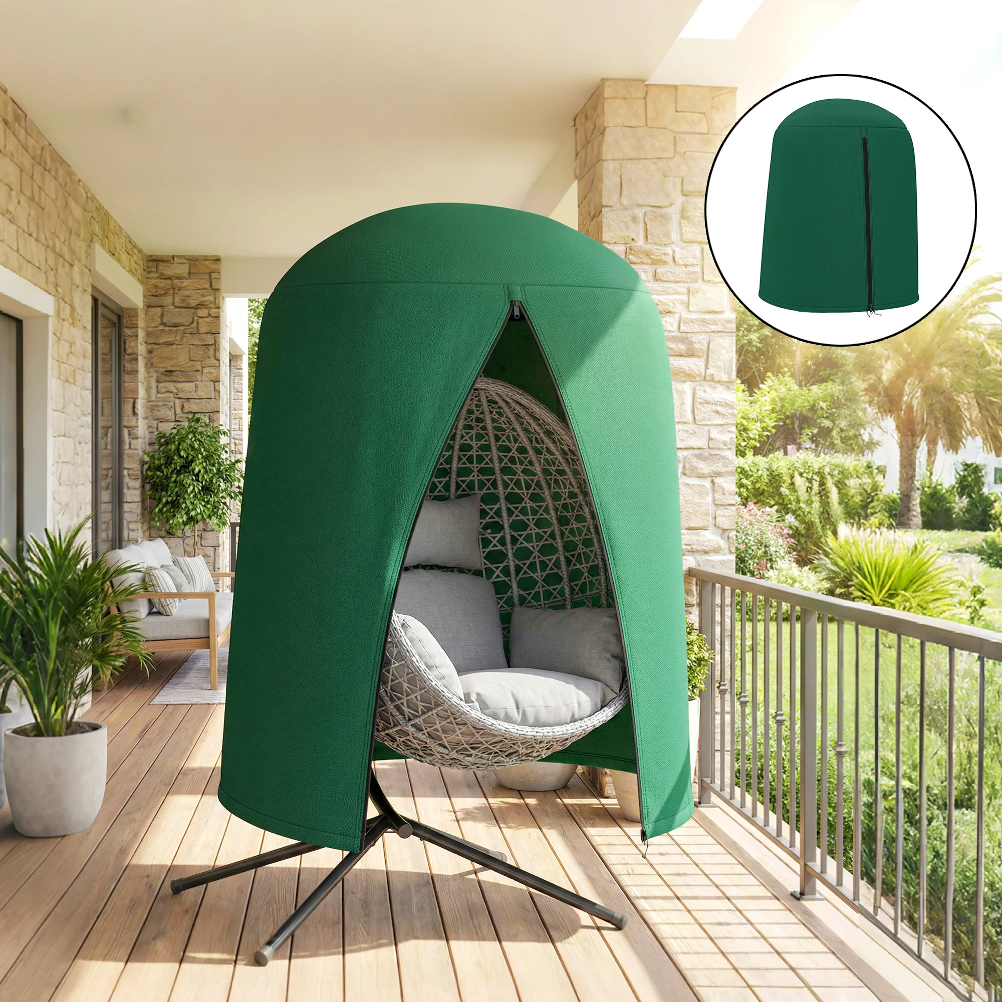Hanging Egg Chair Cover with Zipper, 420D Oxford for 128 x 190H cm Stand, Green - Image 11