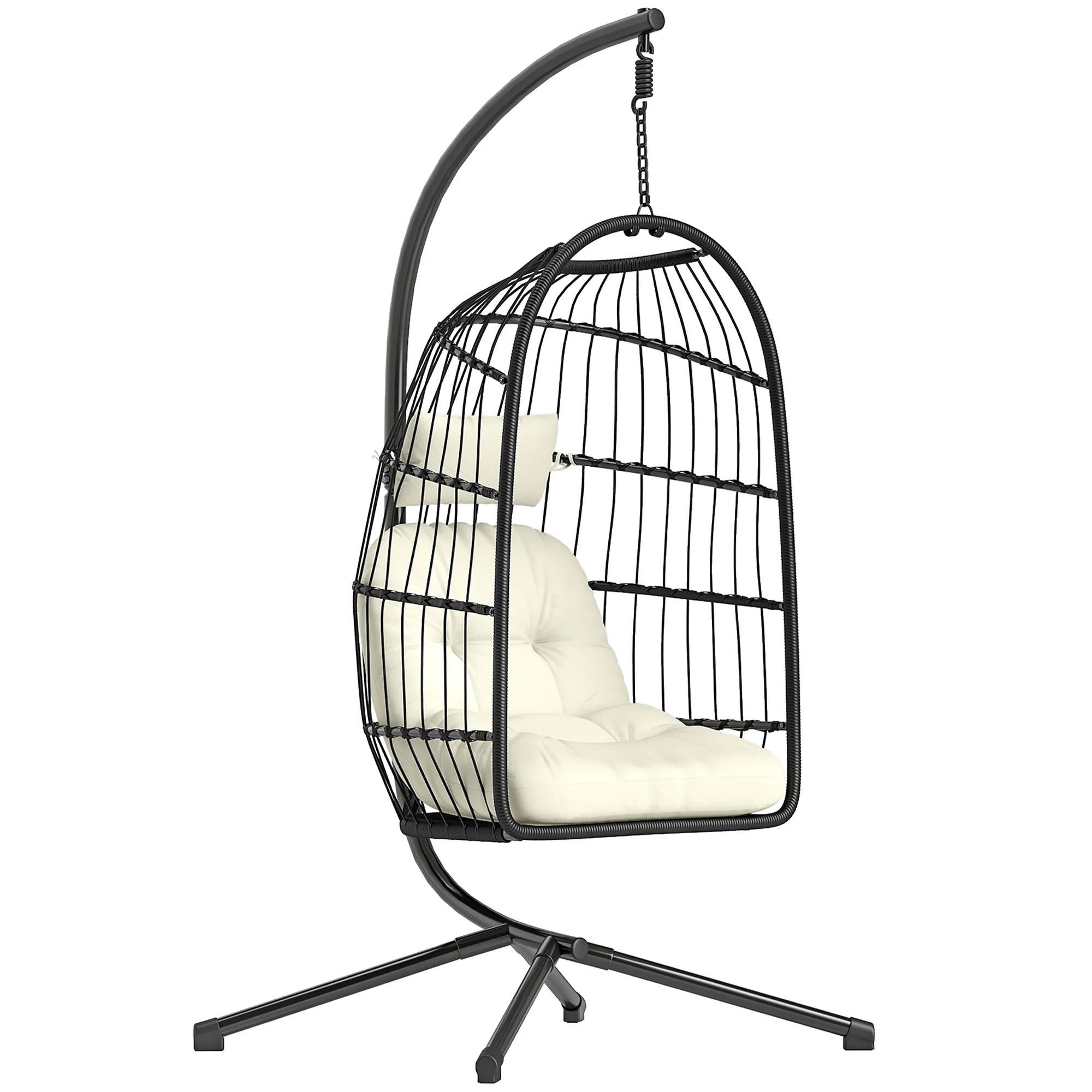 Hanging Egg Chair with Stand, Foldable Basket & Thick Cushion, Adjustable Height - Image 12