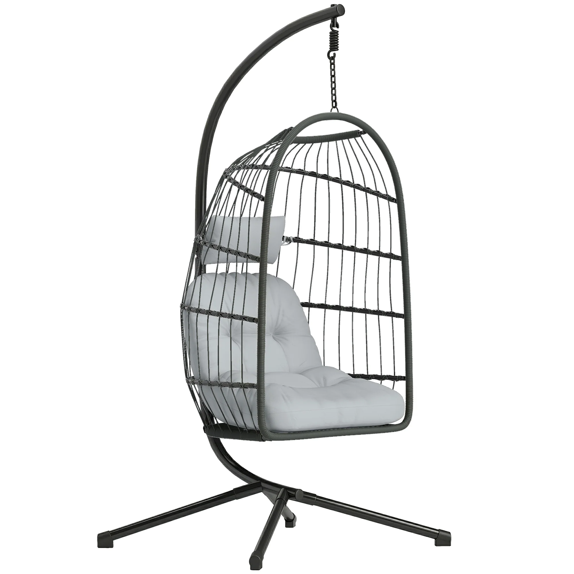 Hanging Egg Chair with Stand, Metal Frame and Adjustable Height, Dark Grey - Image 12