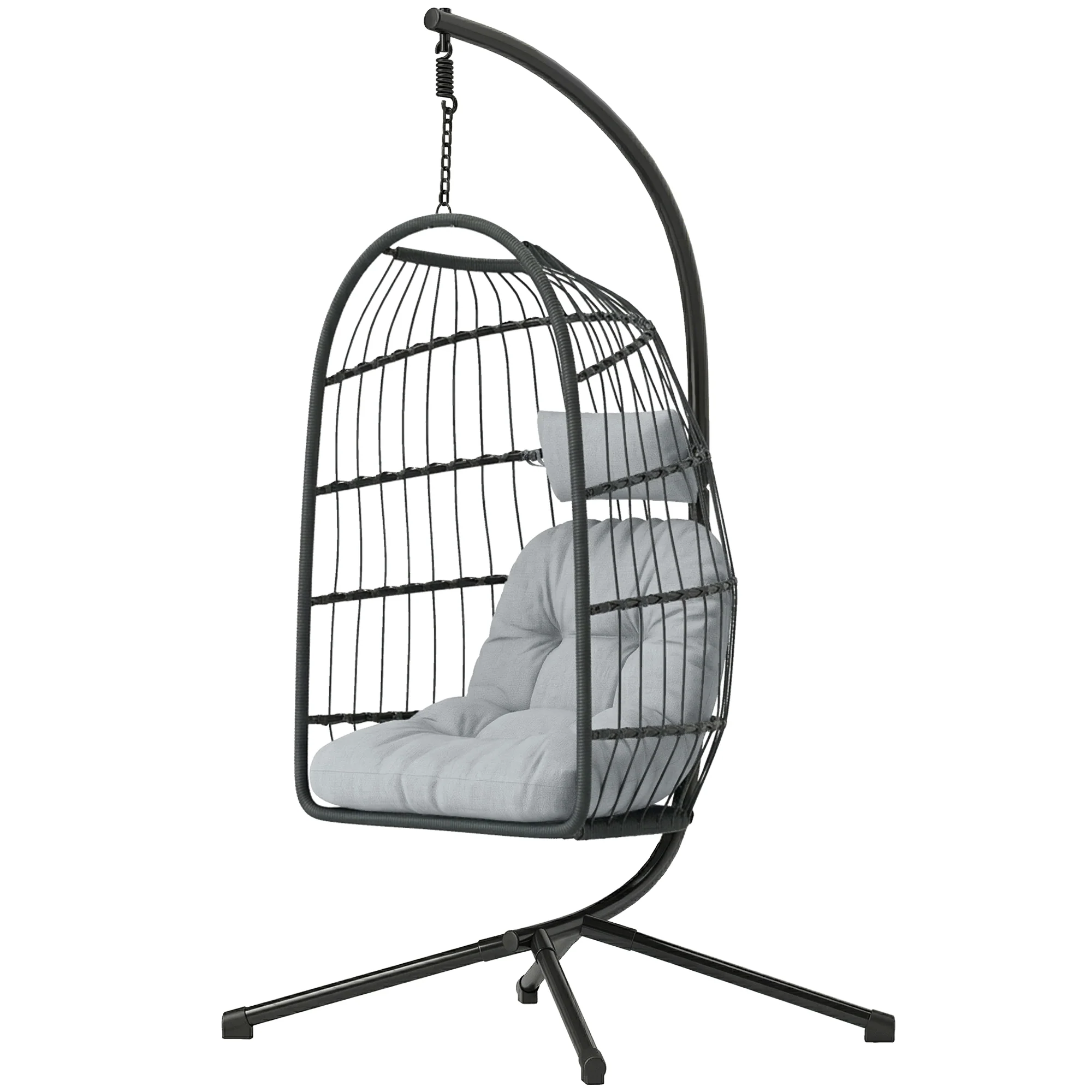Hanging Egg Chair with Stand, Metal Frame and Adjustable Height, Dark Grey - Image 2