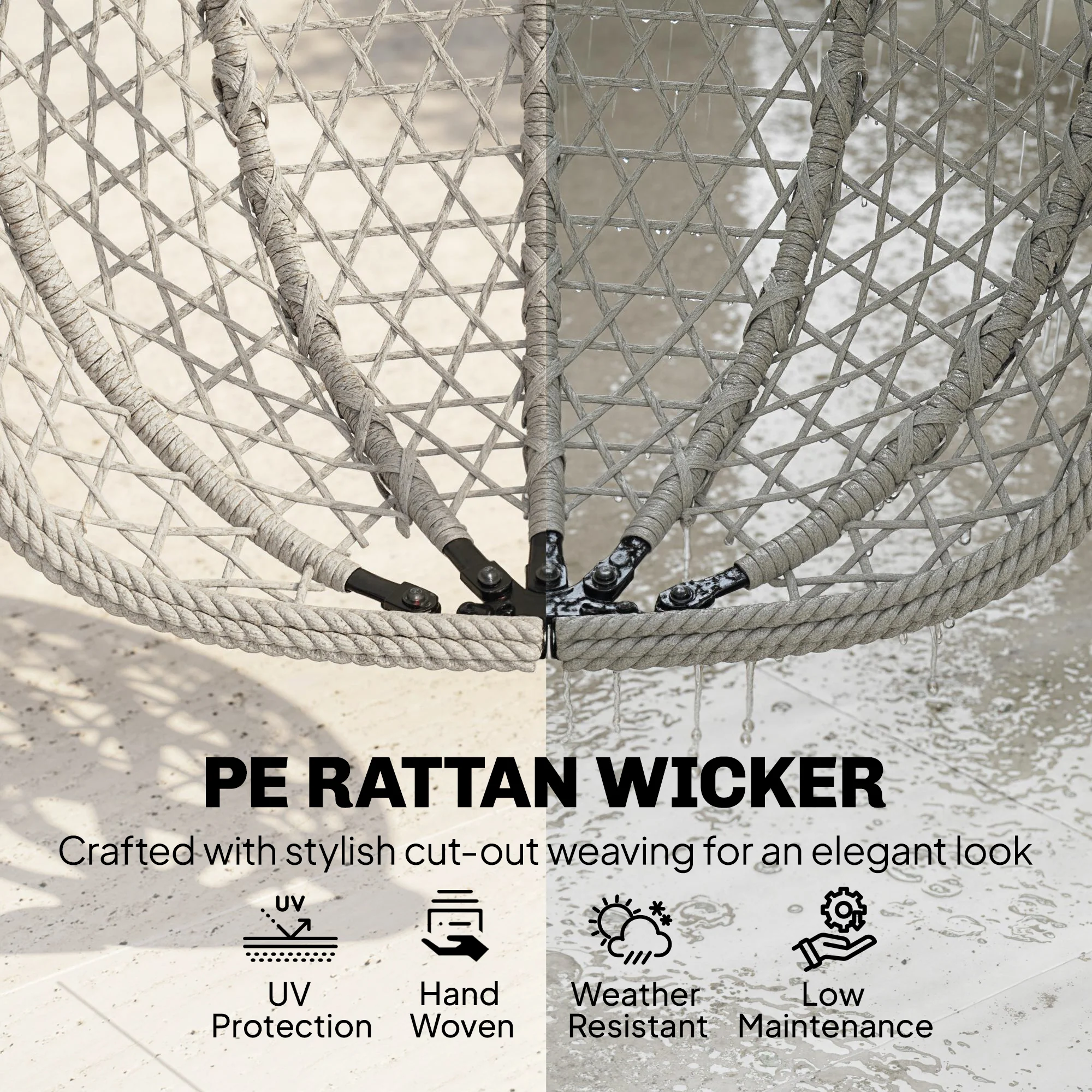 Hanging Egg Chair with Stand, Rattan Hammock, Thick Cushion, Light Grey - Image 9