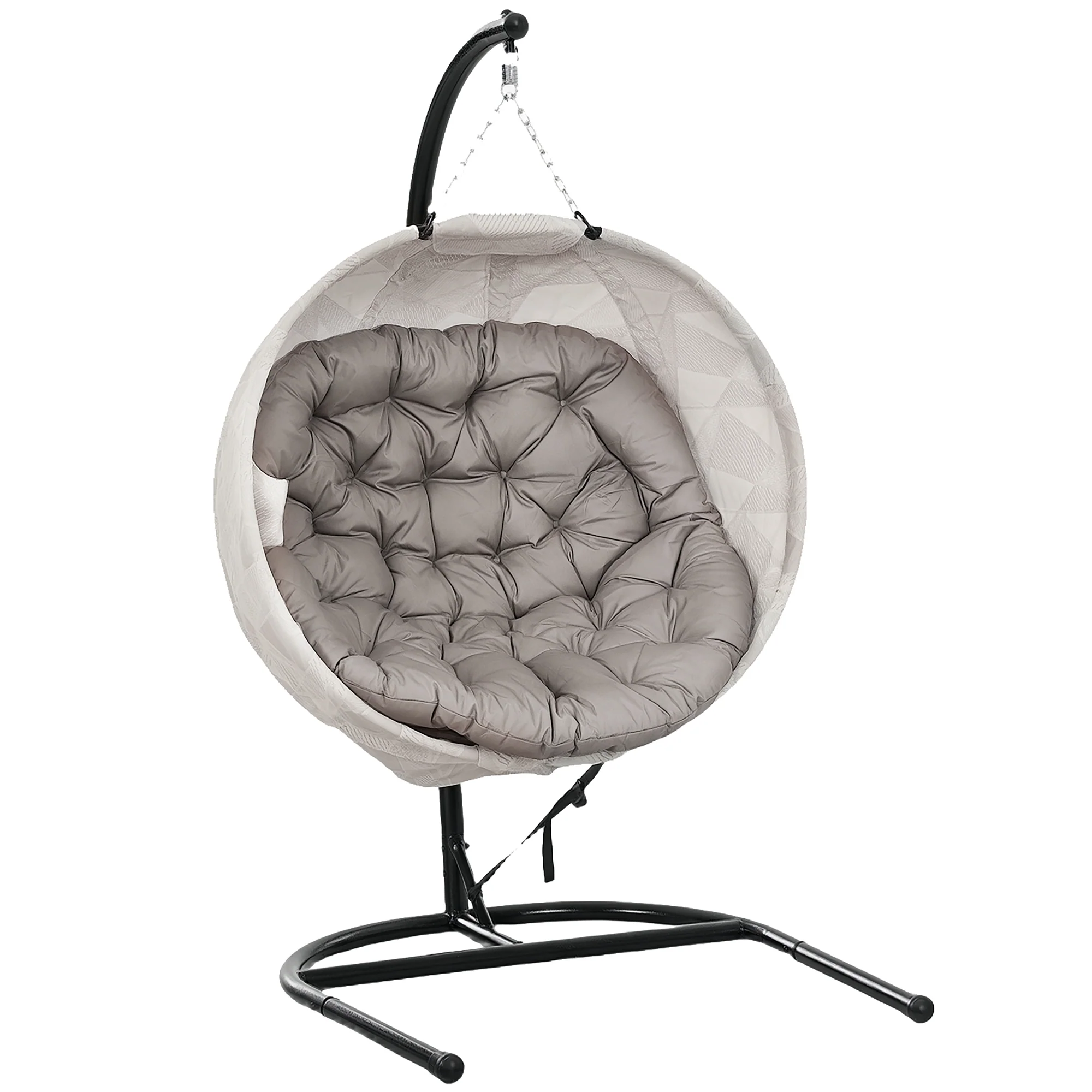 Hanging Egg Chair Outdoor Indoor Garden Swing Chair with Folding Basket, Garden Hanging Chair with Stand, Thickened Cushion, Cup Holder for Patio, Balcony, Sand Brown