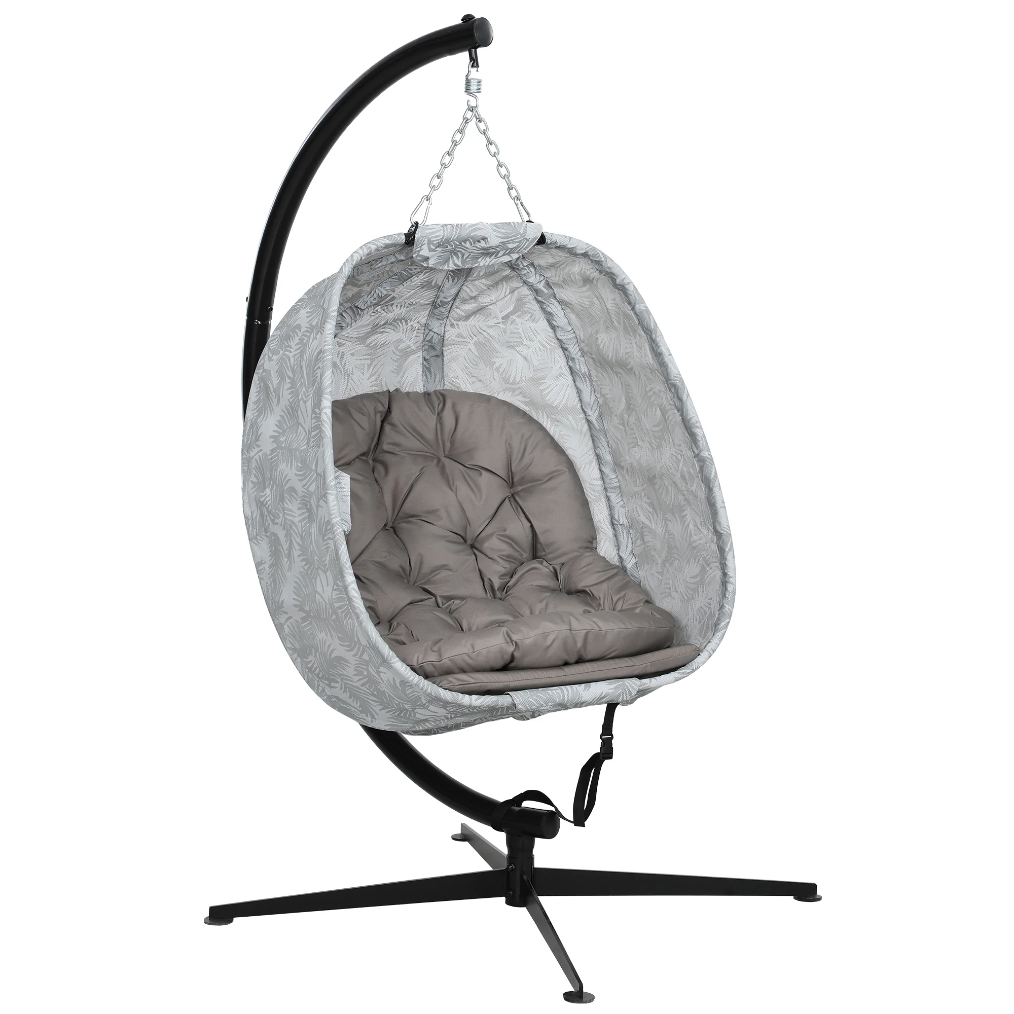 Hanging Egg Chair Outdoor Indoor Garden Swing Chair with Folding Basket, Garden Hanging Chair with Stand, Thickened Cushion, Cup Holder for Patio, Balcony, Sand Brown - Image 12