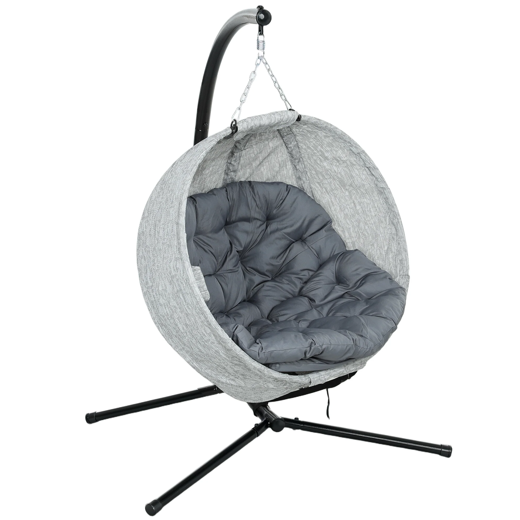 Outdoor Indoor Hanging Swing Egg Chair with Folding Basket, Stand & Cushions, Grey - Image 12