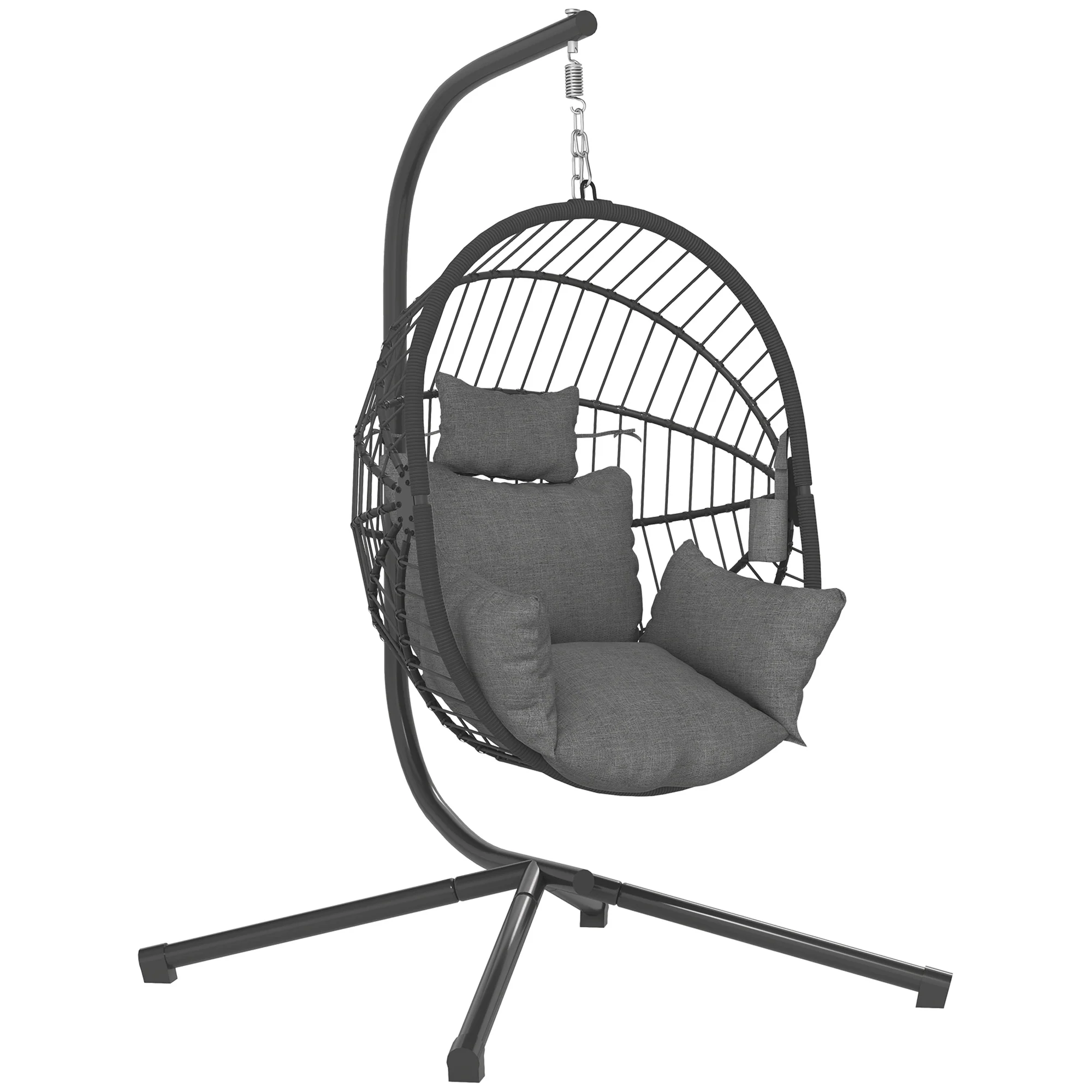 Hanging Egg Chair with Stand, Thick Cushion and Cup Holder, Grey - Image 12