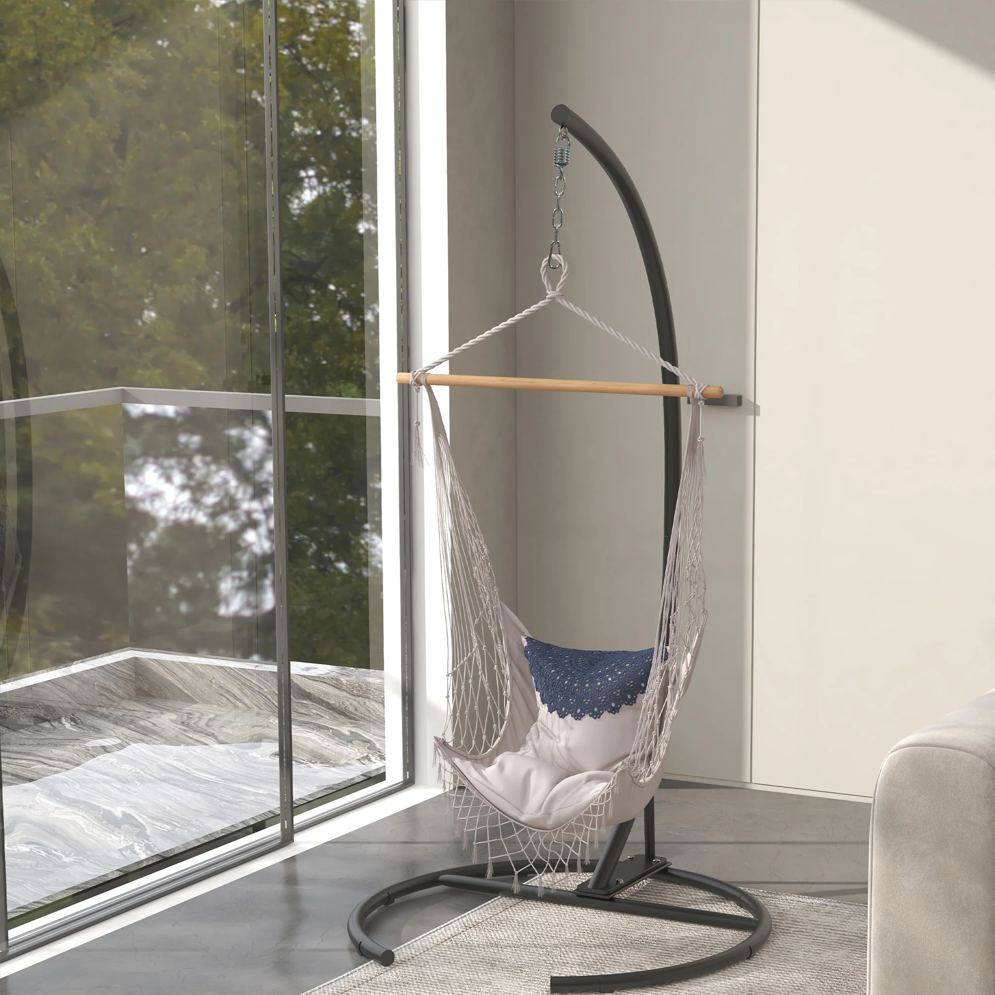 Hanging Hammock Chair Stand with Round Base, 330 lbs. Heavy Duty Hammock Stand, Black - Image 10
