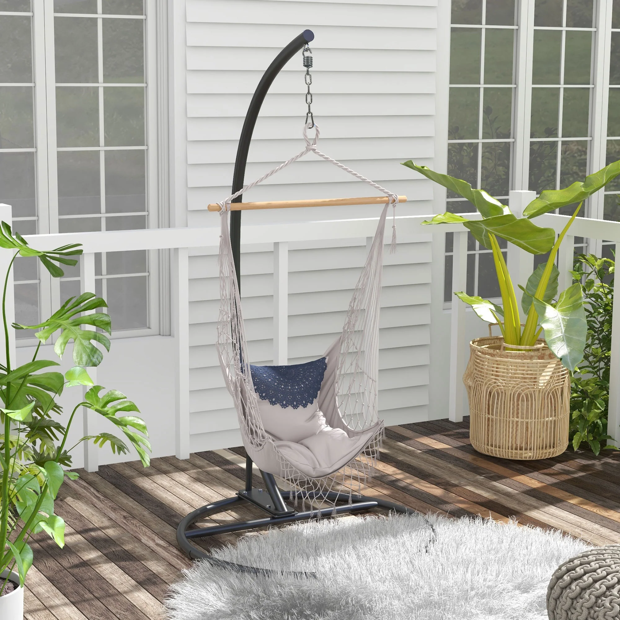 Hanging Hammock Chair Stand with Round Base, 330 lbs. Heavy Duty Hammock Stand, Black - Image 4