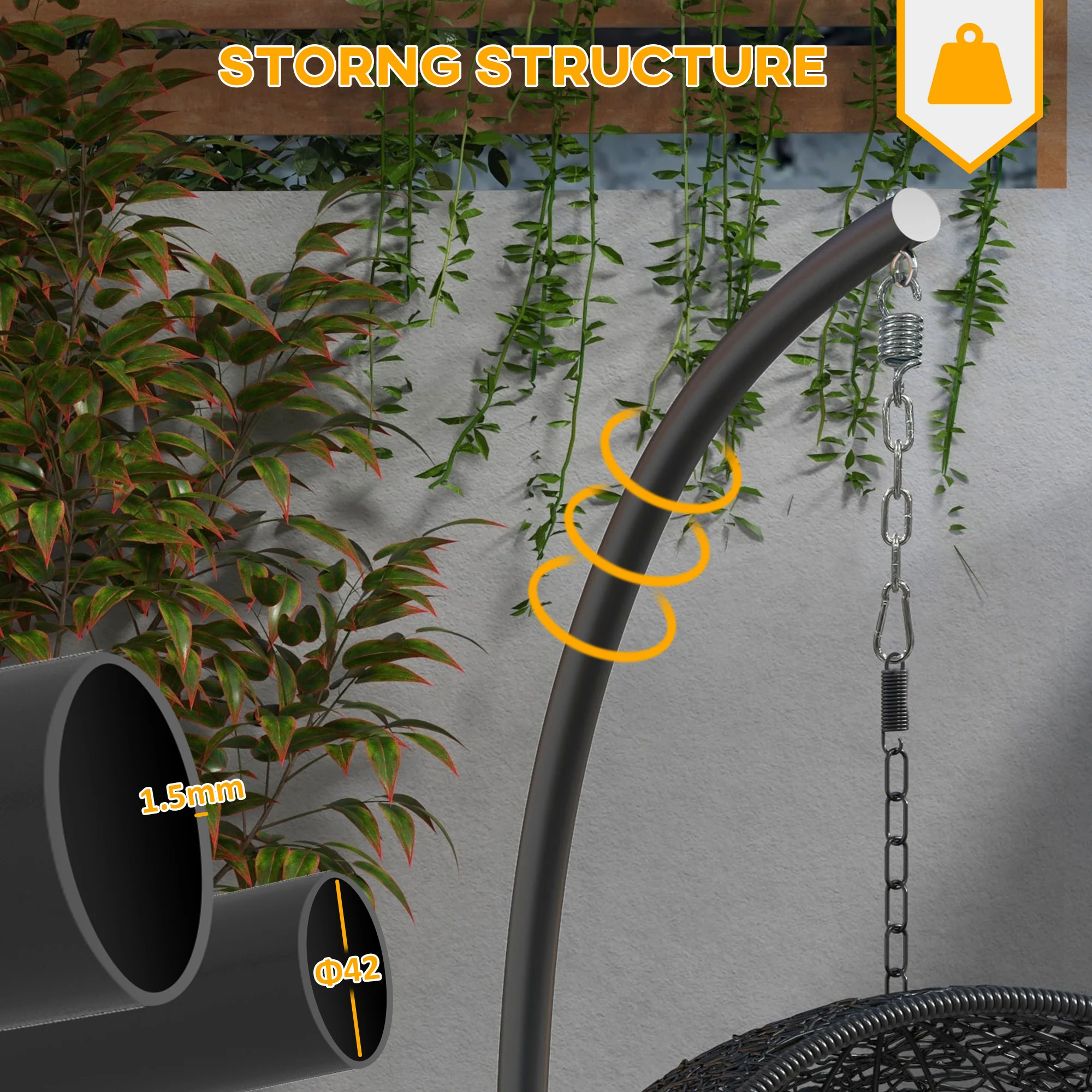 Hanging Hammock Chair Stand with Round Base, 330 lbs. Heavy Duty Hammock Stand, Black - Image 6