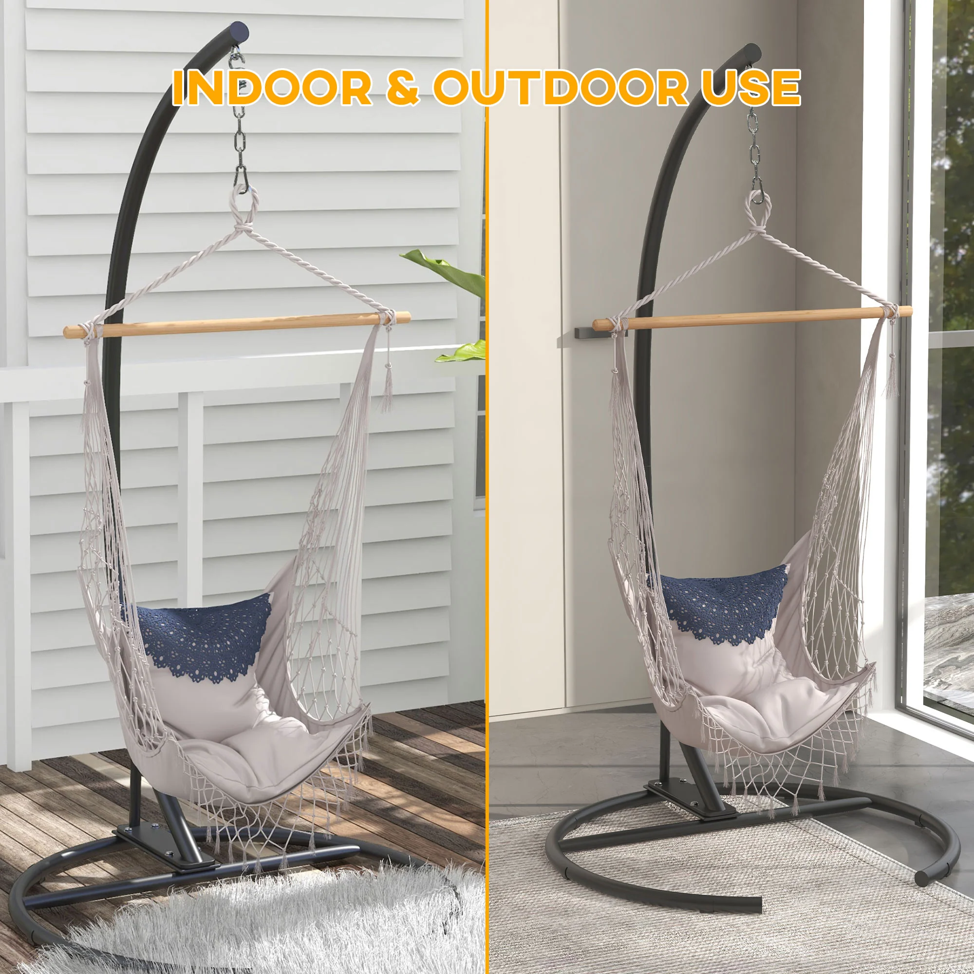 Hanging Hammock Chair Stand with Round Base, 330 lbs. Heavy Duty Hammock Stand, Black - Image 7