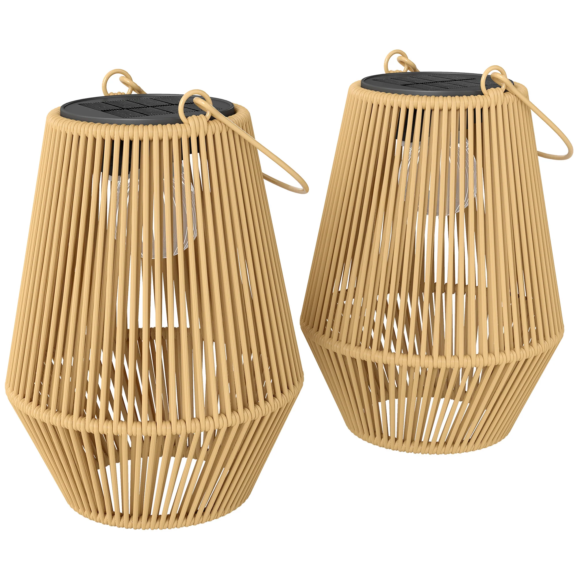 2 Pack Hanging Solar Rattan Lanterns with Auto On/Off, Brown - Image 12