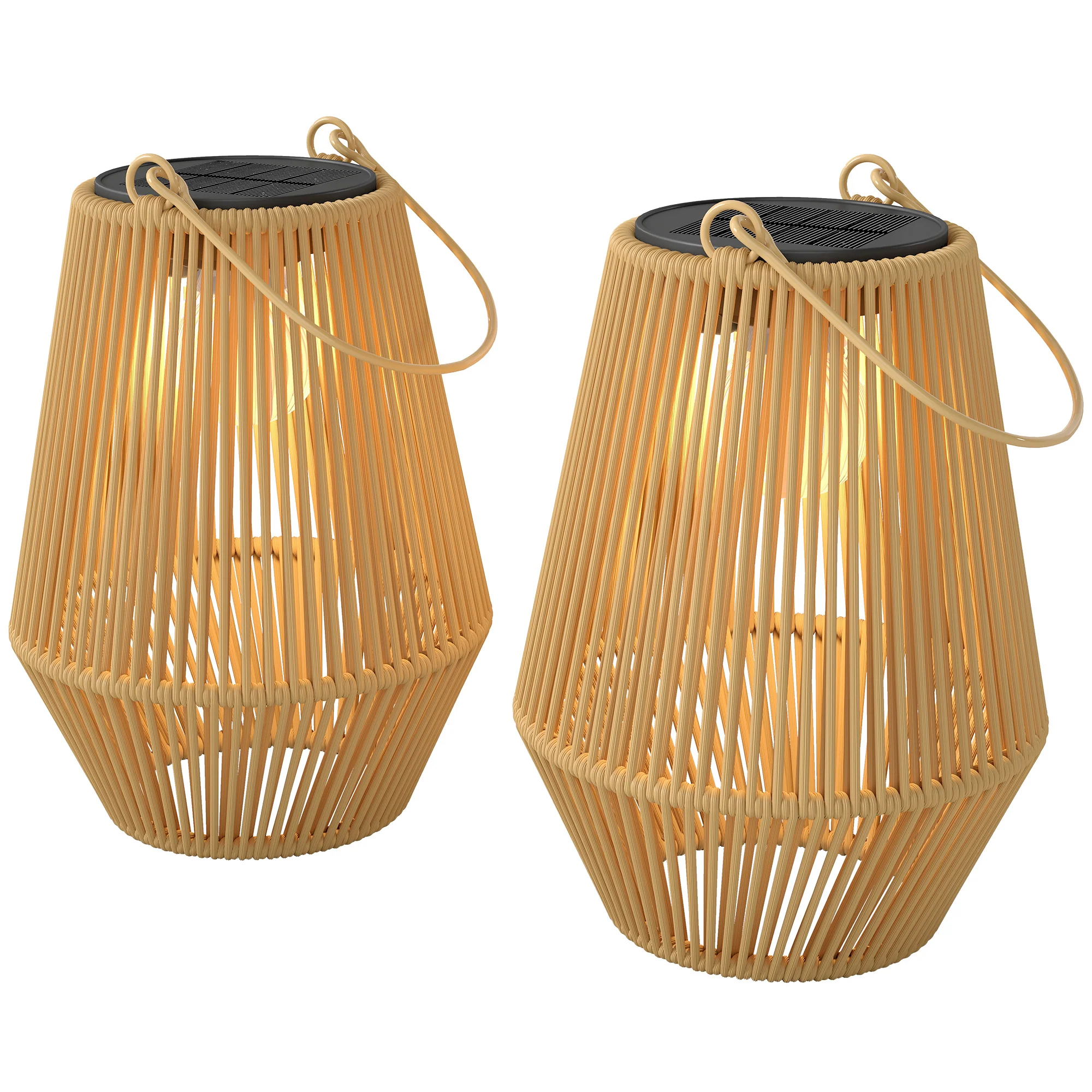 2 Pack Hanging Solar Rattan Lanterns with Auto On/Off, Brown - Image 2