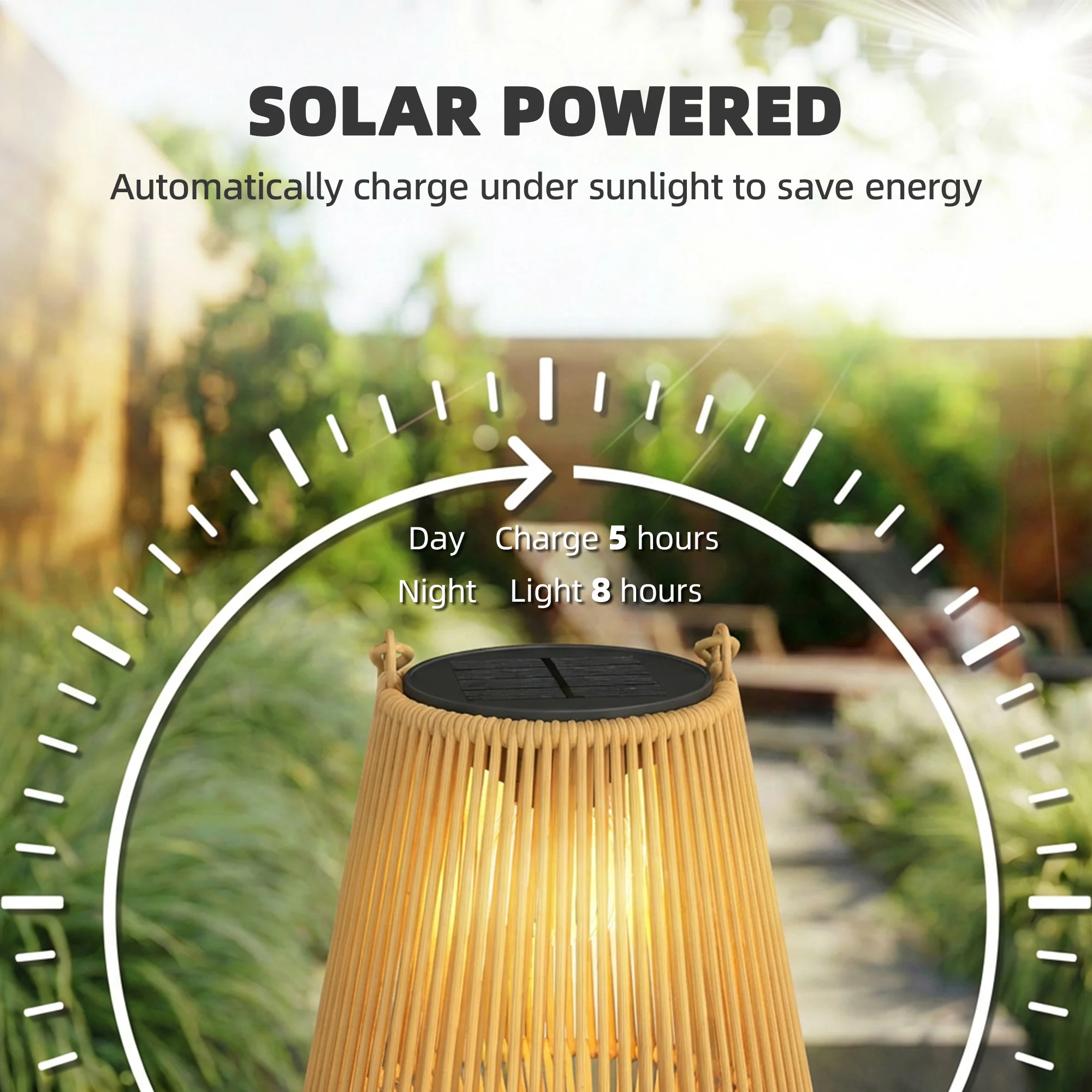 2 Pack Hanging Solar Rattan Lanterns with Auto On/Off, Brown - Image 6