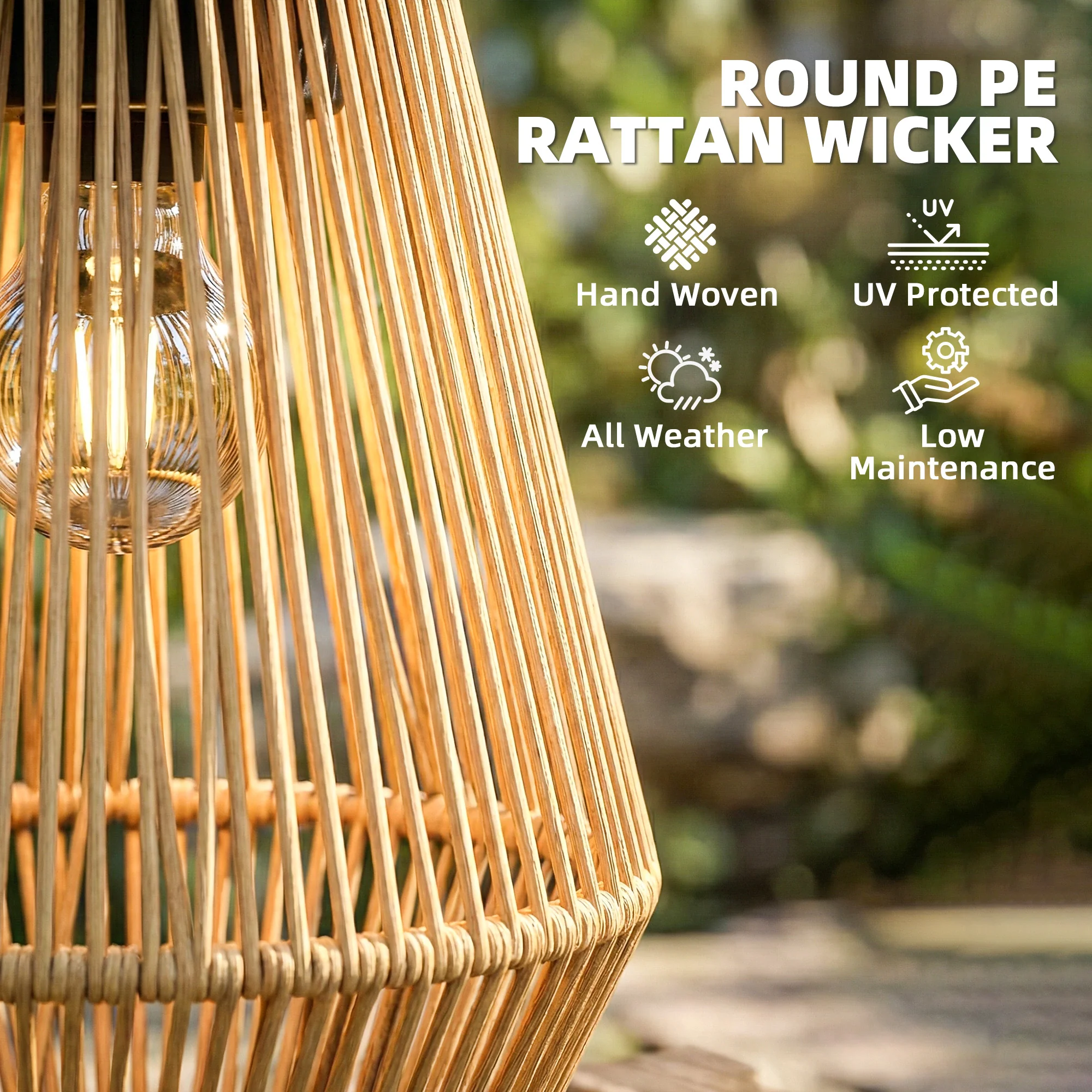 2 Pack Hanging Solar Rattan Lanterns with Auto On/Off, Brown - Image 8