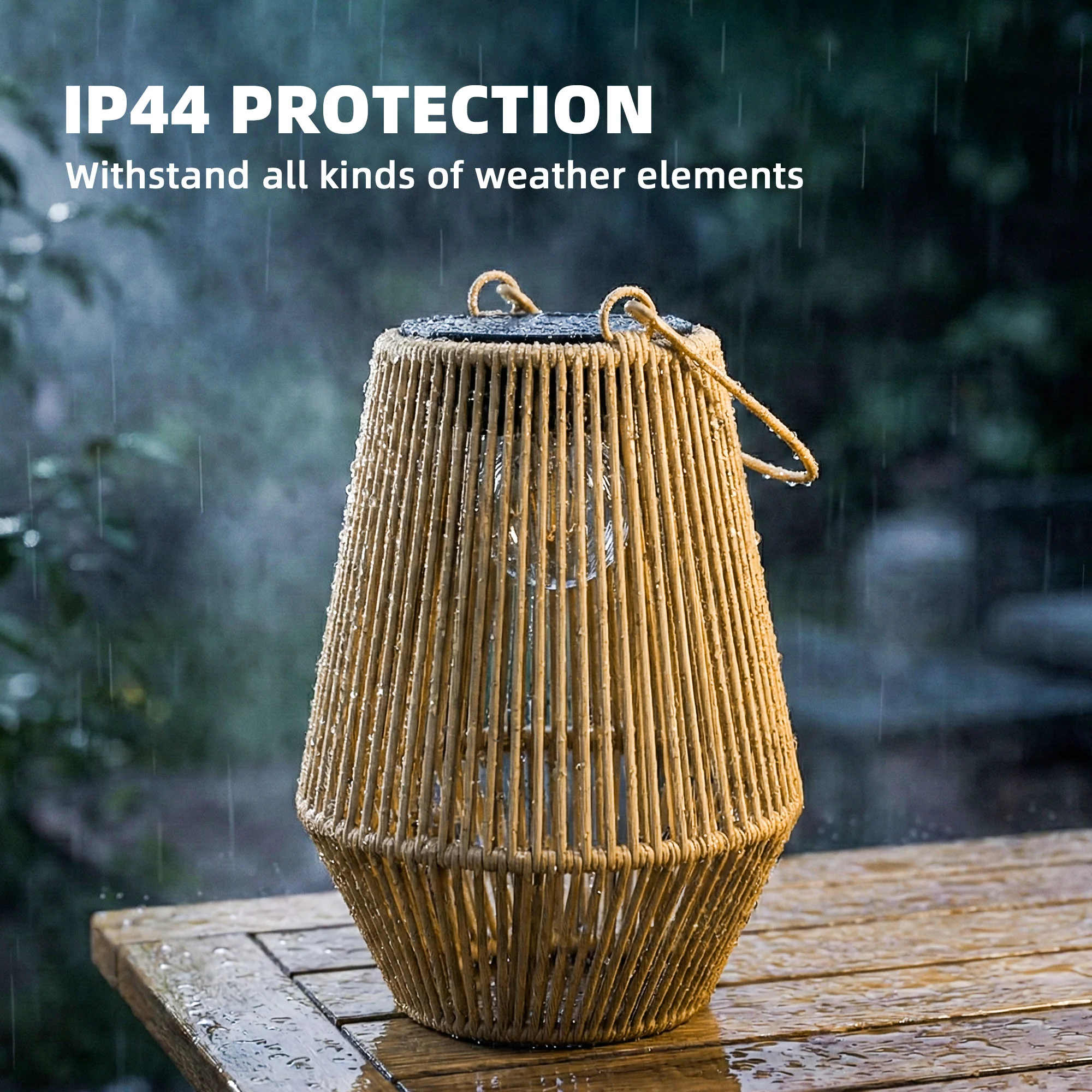 2 Pack Hanging Solar Rattan Lanterns with Auto On/Off, Brown - Image 9