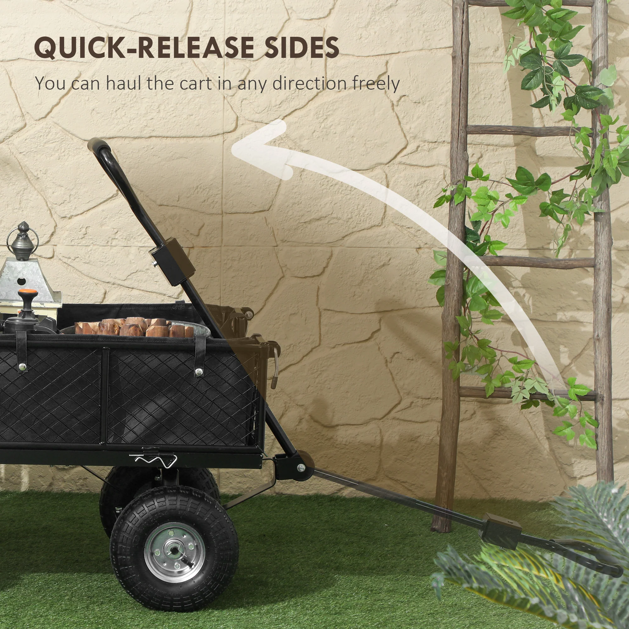 Heavy Duty Garden Cart with Removable Liner & Quick Release Sides, 660lb Capacity - Image 9