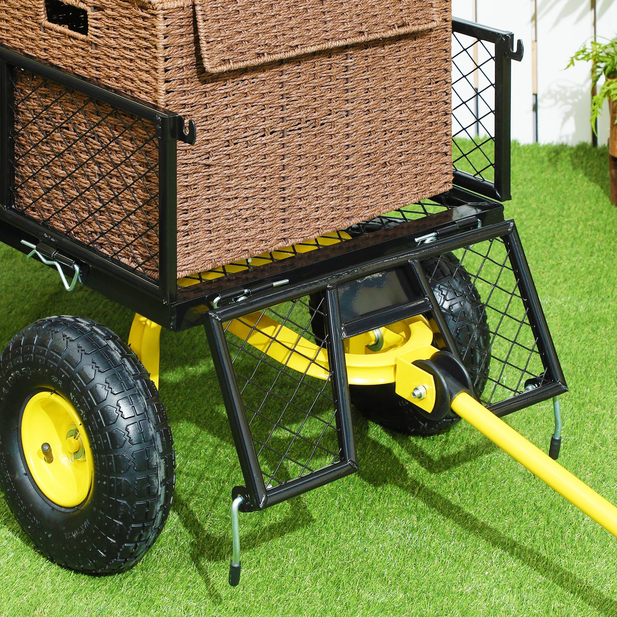 Heavy Duty Steel Garden Cart with Removable Sides & 180° Rotating Handle, 440lb Capacity - Image 11