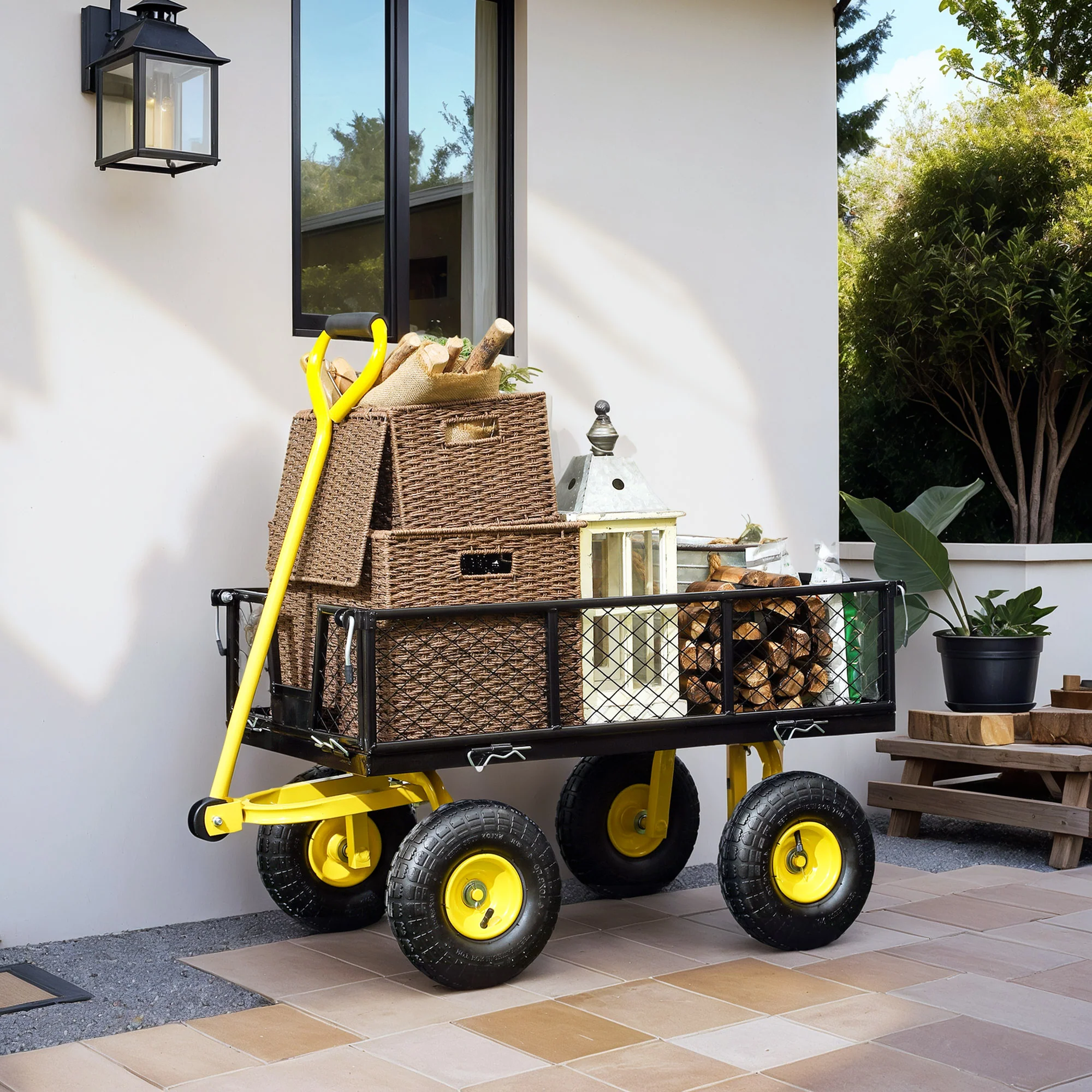 Heavy Duty Steel Garden Cart with Removable Sides & 180° Rotating Handle, 440lb Capacity - Image 3