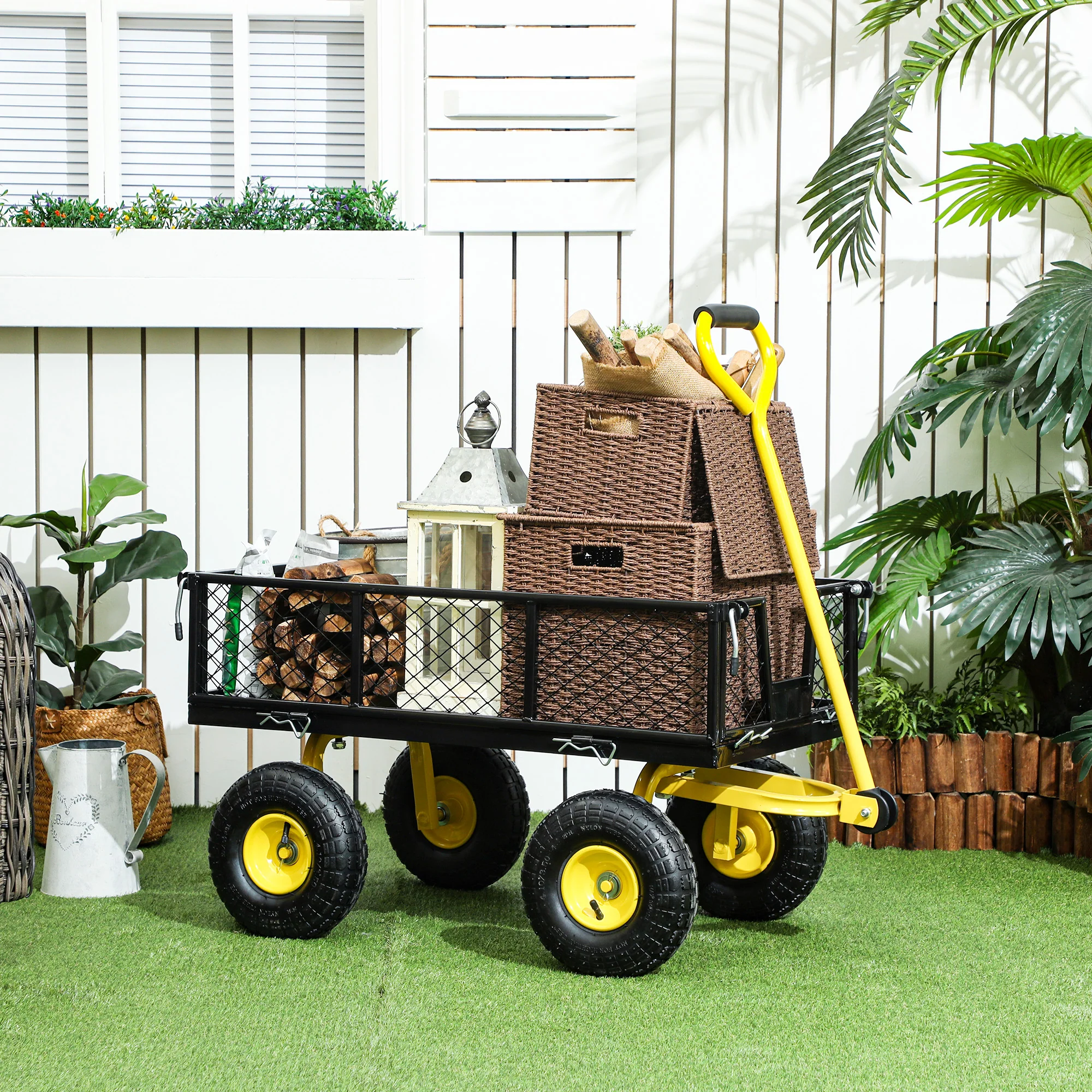 Heavy Duty Steel Garden Cart with Removable Sides & 180° Rotating Handle, 440lb Capacity - Image 4