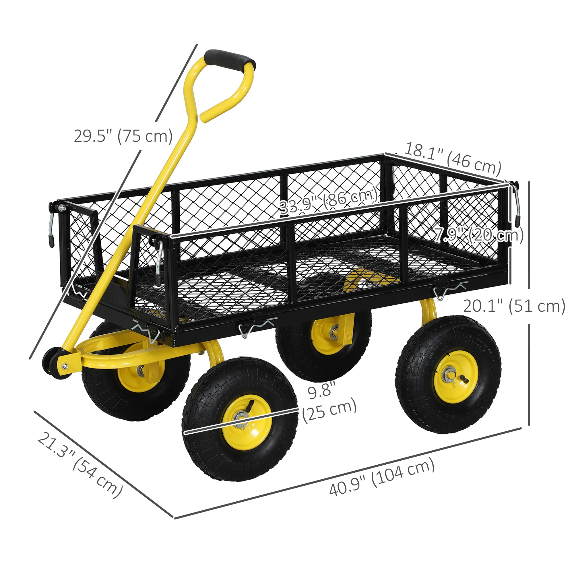 Heavy Duty Steel Garden Cart with Removable Sides & 180° Rotating Handle, 440lb Capacity - Image 5