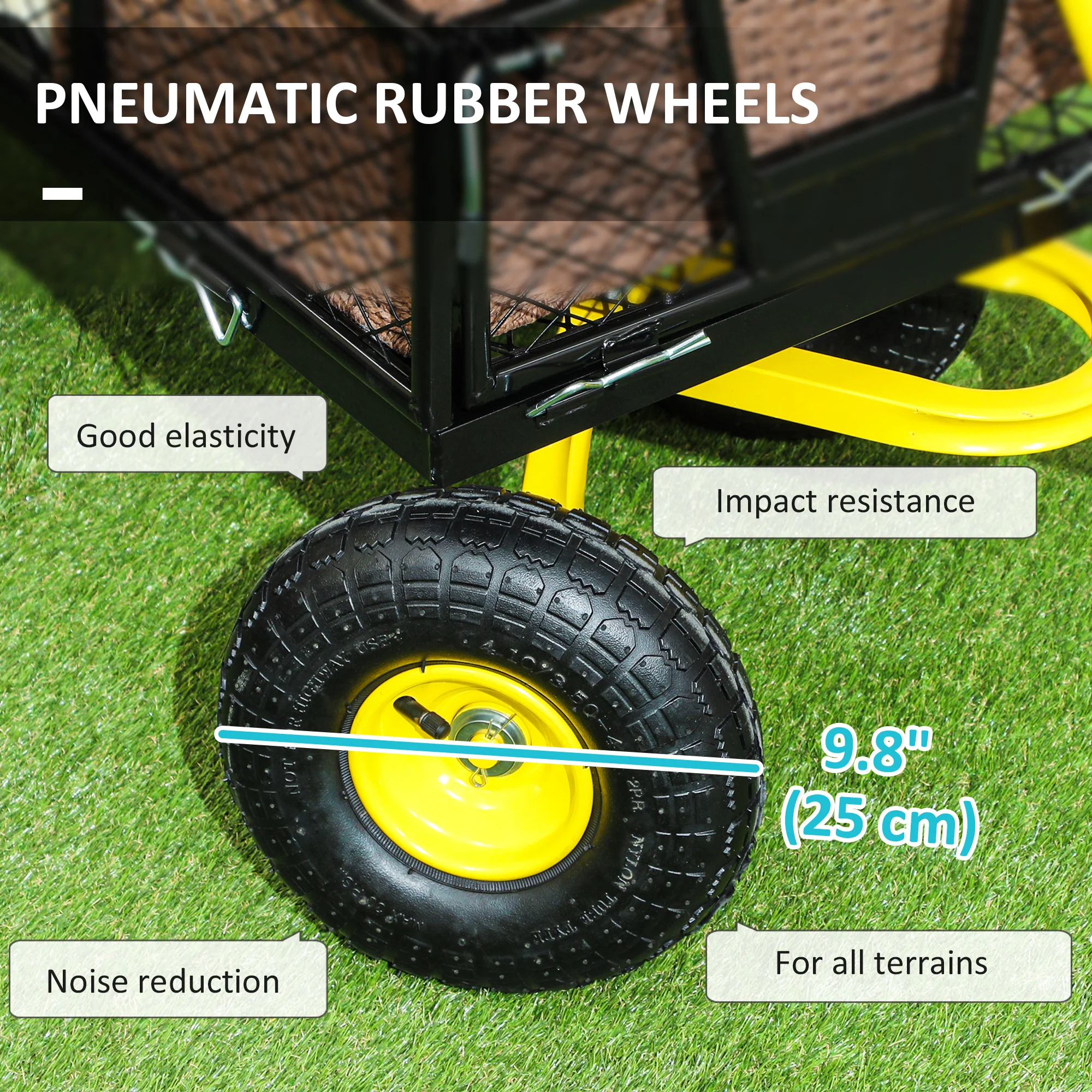 Heavy Duty Steel Garden Cart with Removable Sides & 180° Rotating Handle, 440lb Capacity - Image 6