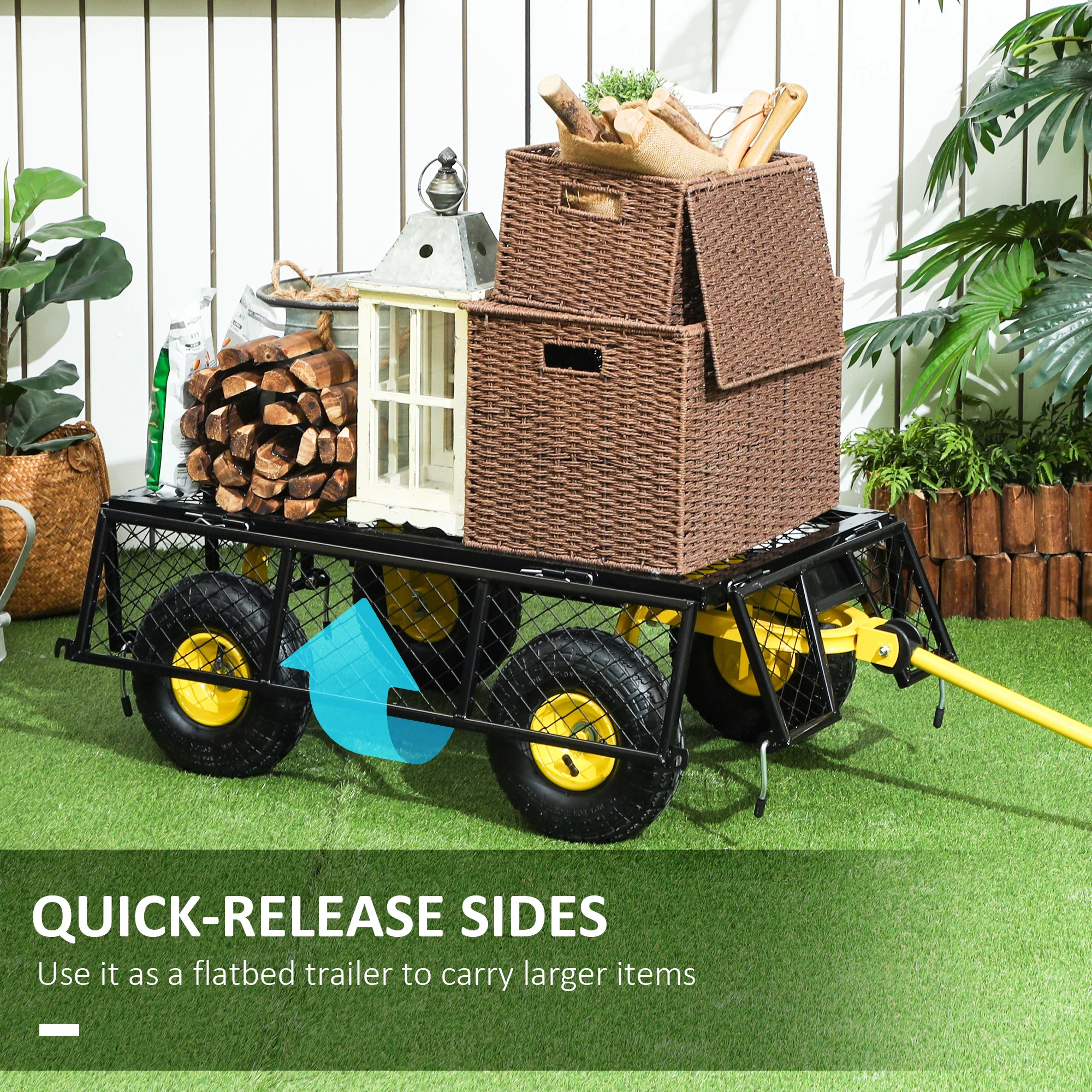 Heavy Duty Steel Garden Cart with Removable Sides & 180° Rotating Handle, 440lb Capacity - Image 7