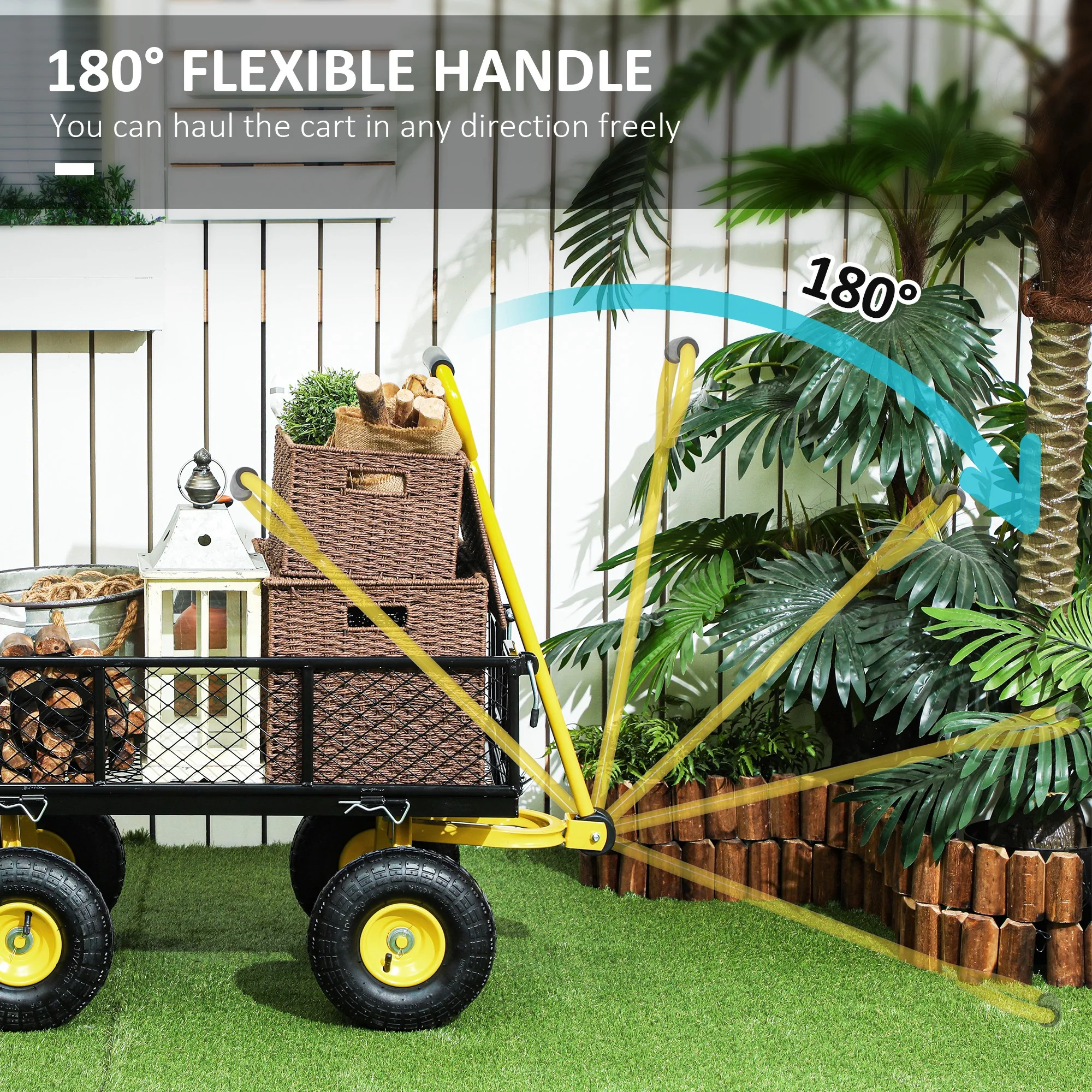Heavy Duty Steel Garden Cart with Removable Sides & 180° Rotating Handle, 440lb Capacity - Image 8